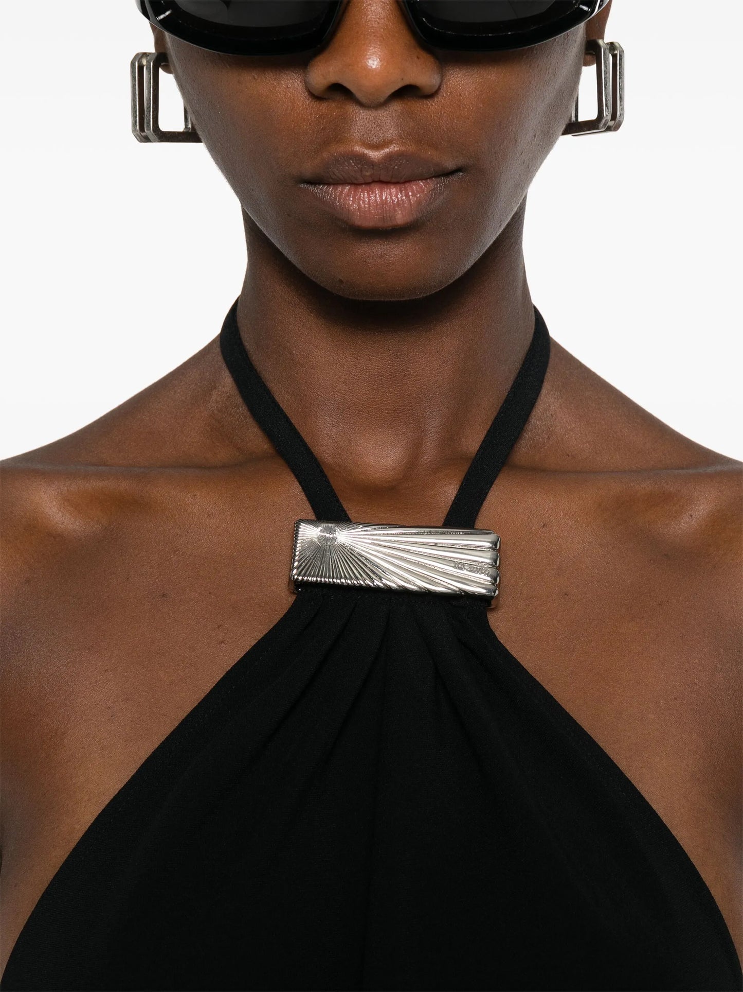 halterneck low-back midi dress