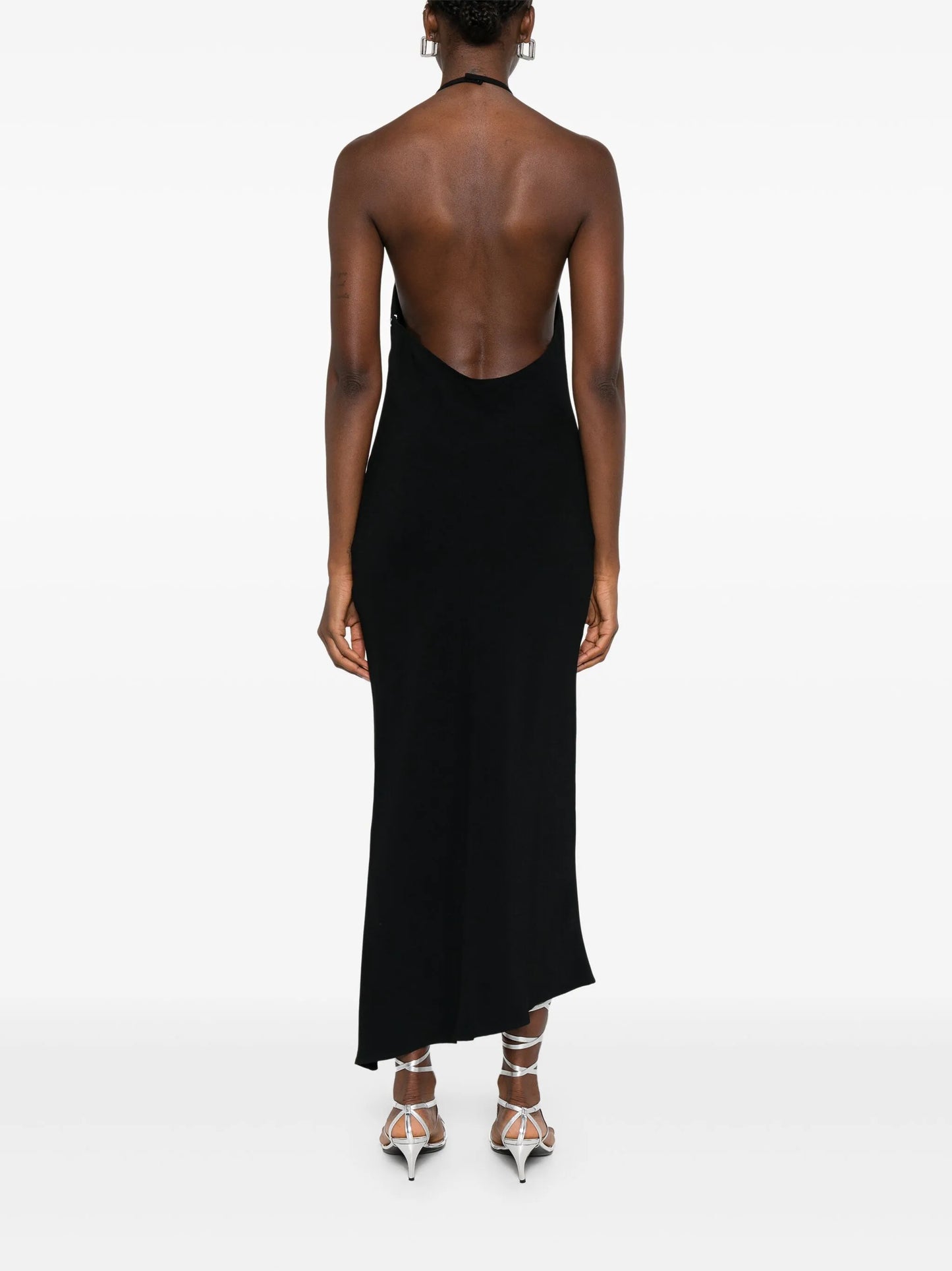 halterneck low-back midi dress