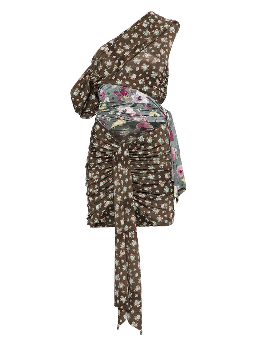 one-shoulder patchwork mini dress