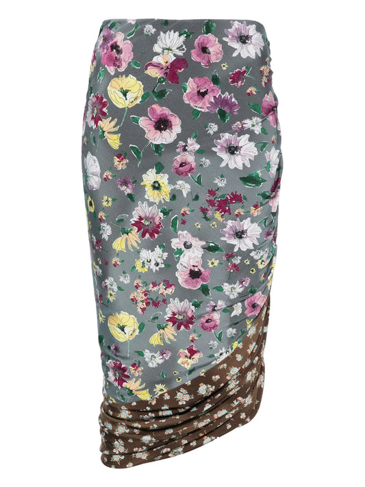 ruched patchwork midi skirt