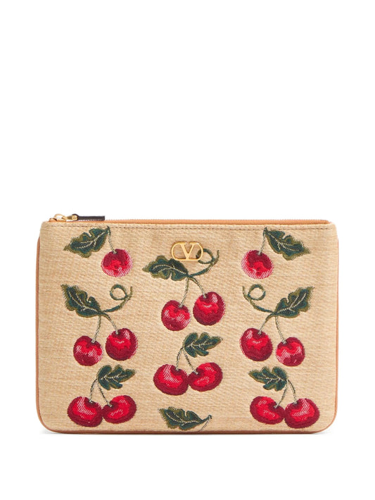 VLogo Signature Cherryfic-print clutch bag