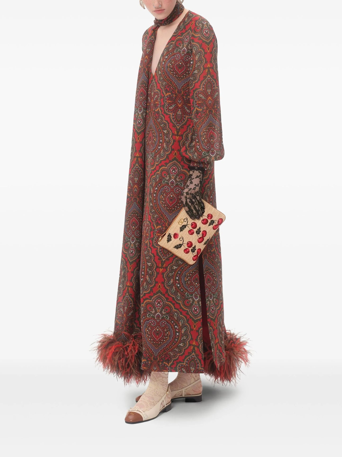 VLogo Signature Cherryfic-print clutch bag