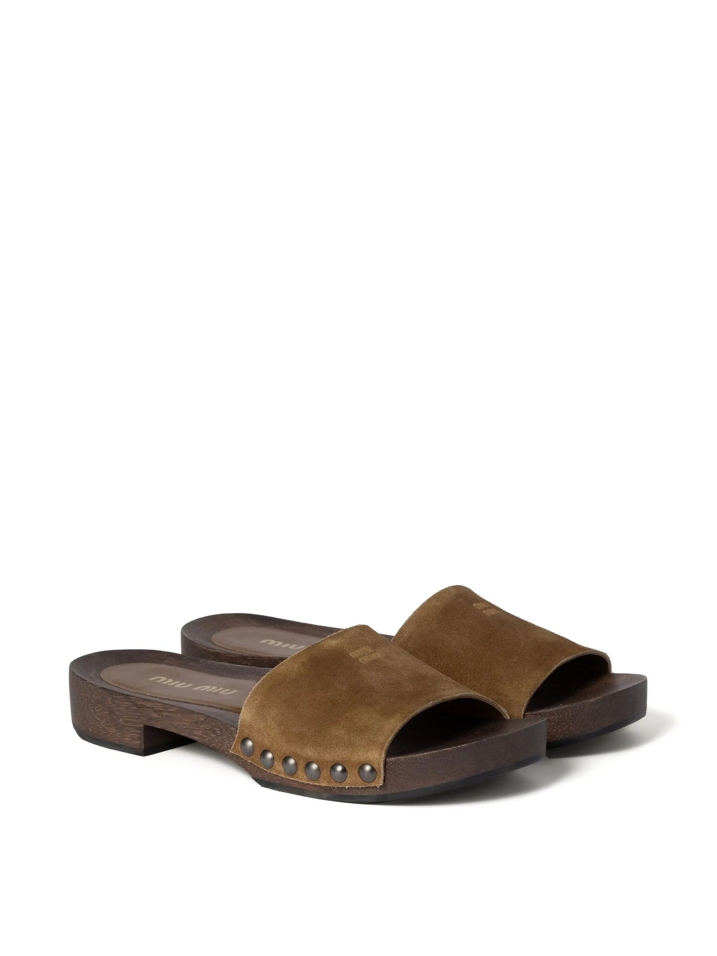 faded-suede clogs