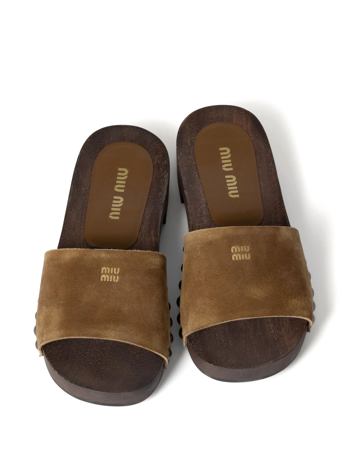 faded-suede clogs