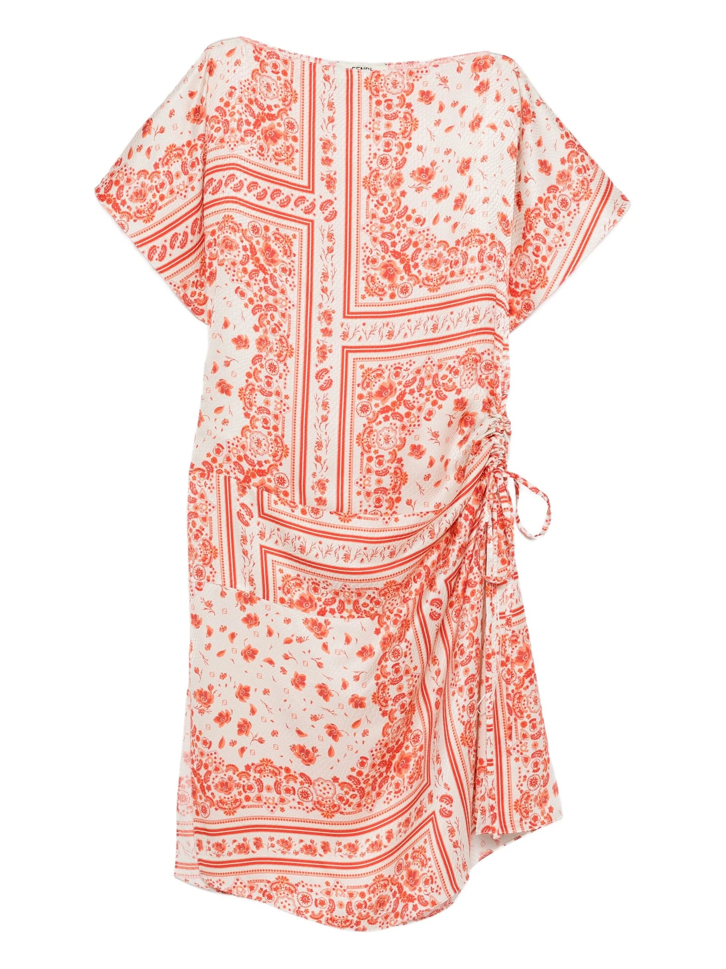 patterned-jacquard drawstring midi dress