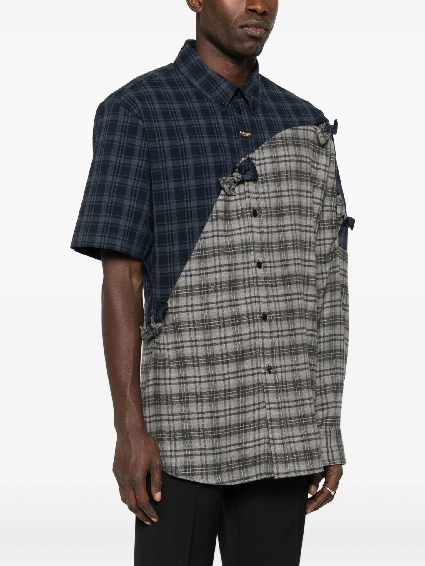 patchwork tie-detail shirt