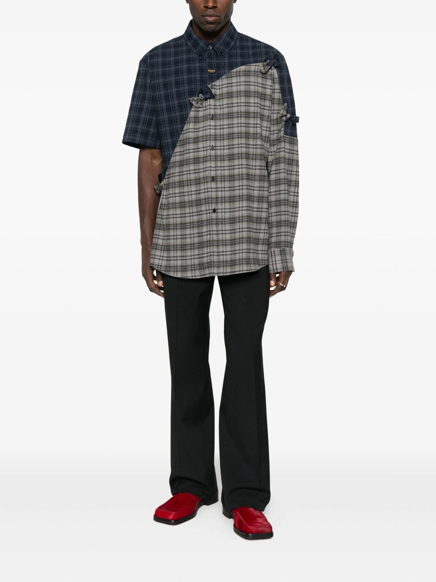 patchwork tie-detail shirt