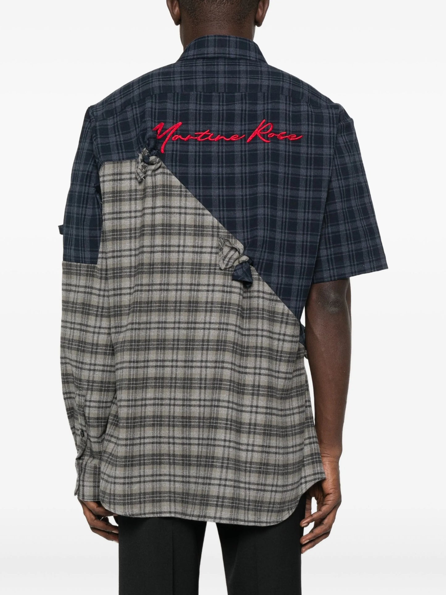 patchwork tie-detail shirt