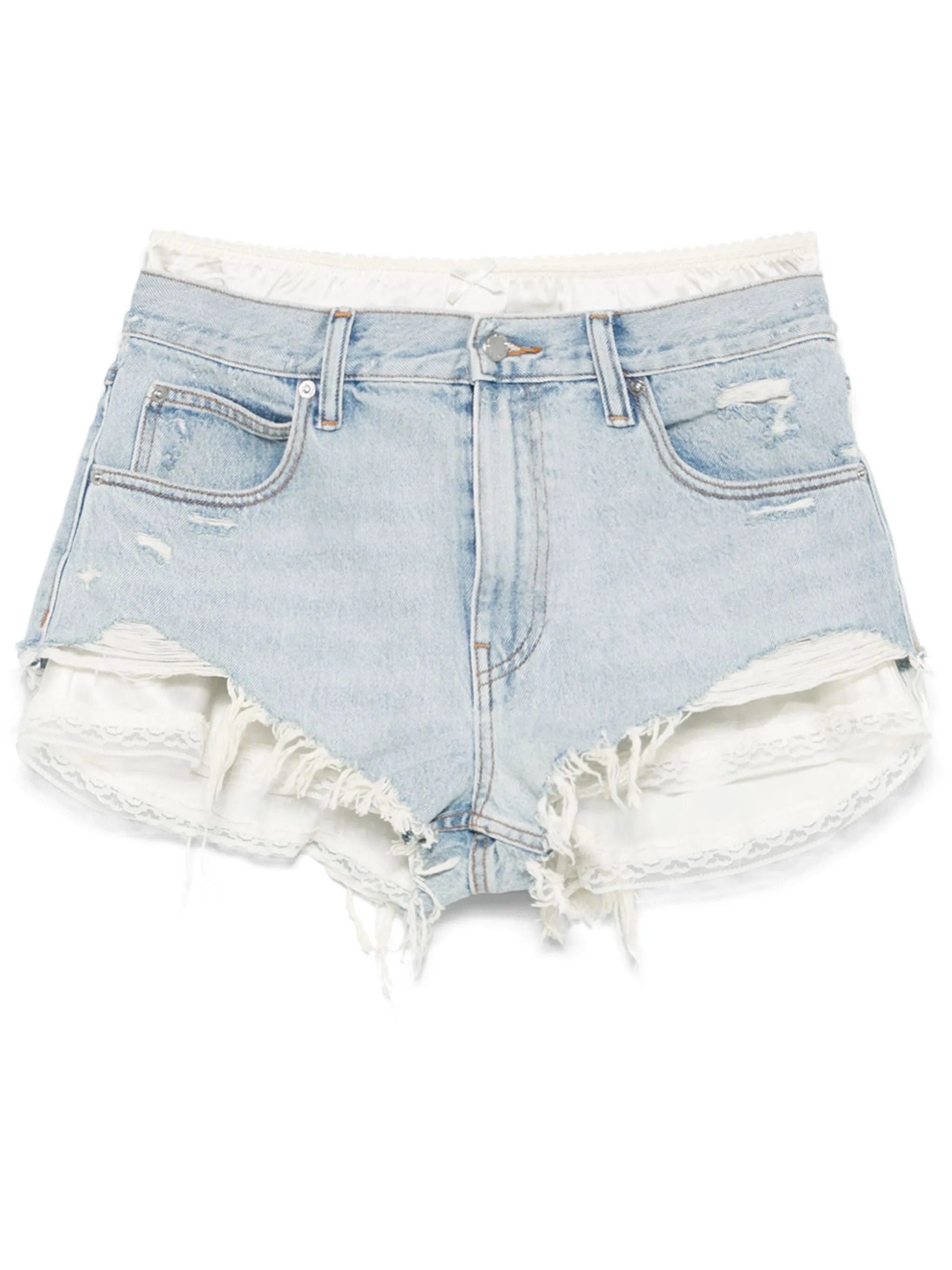 Cutoff silk-layer shorts