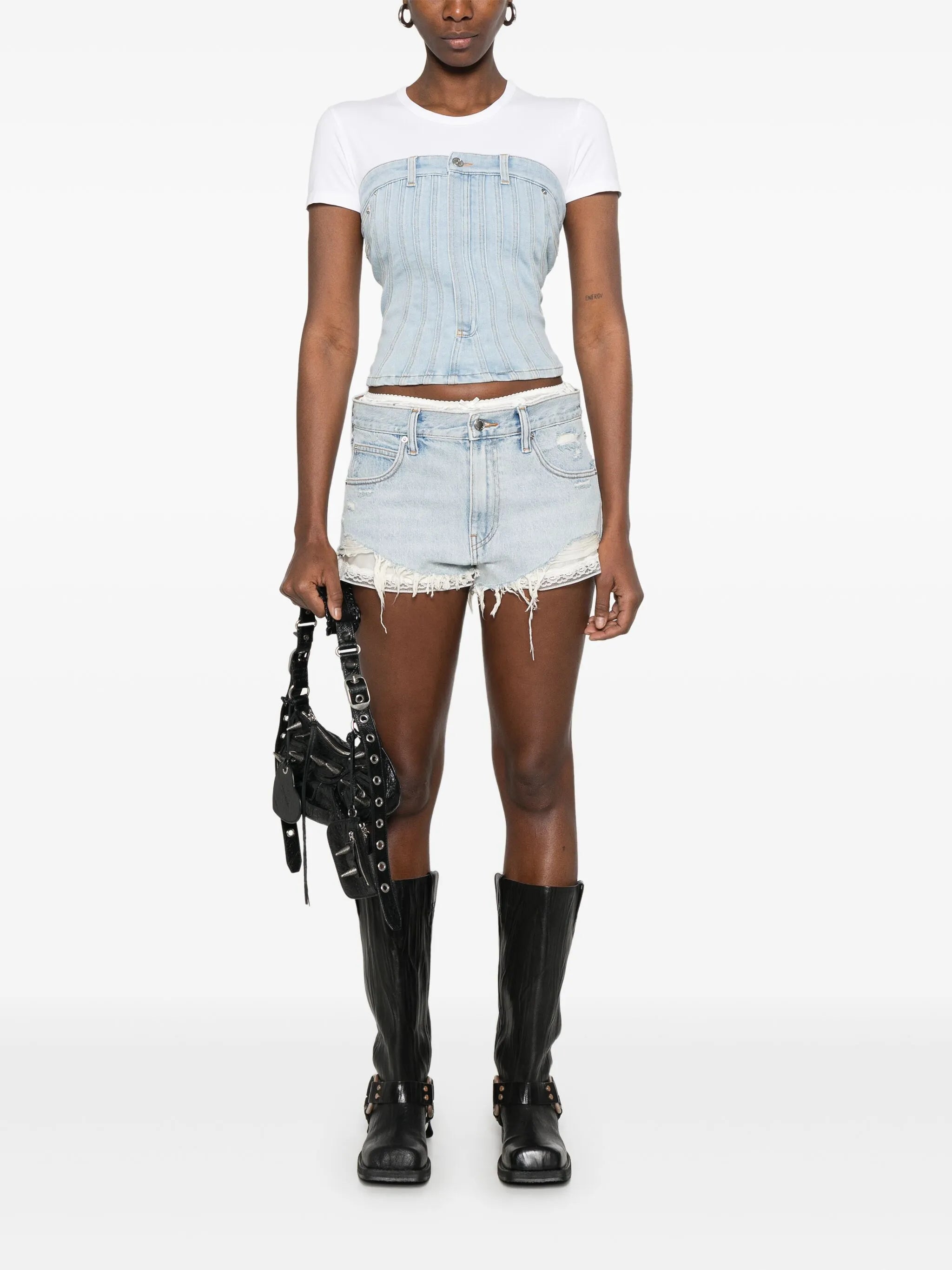 Cutoff silk-layer shorts