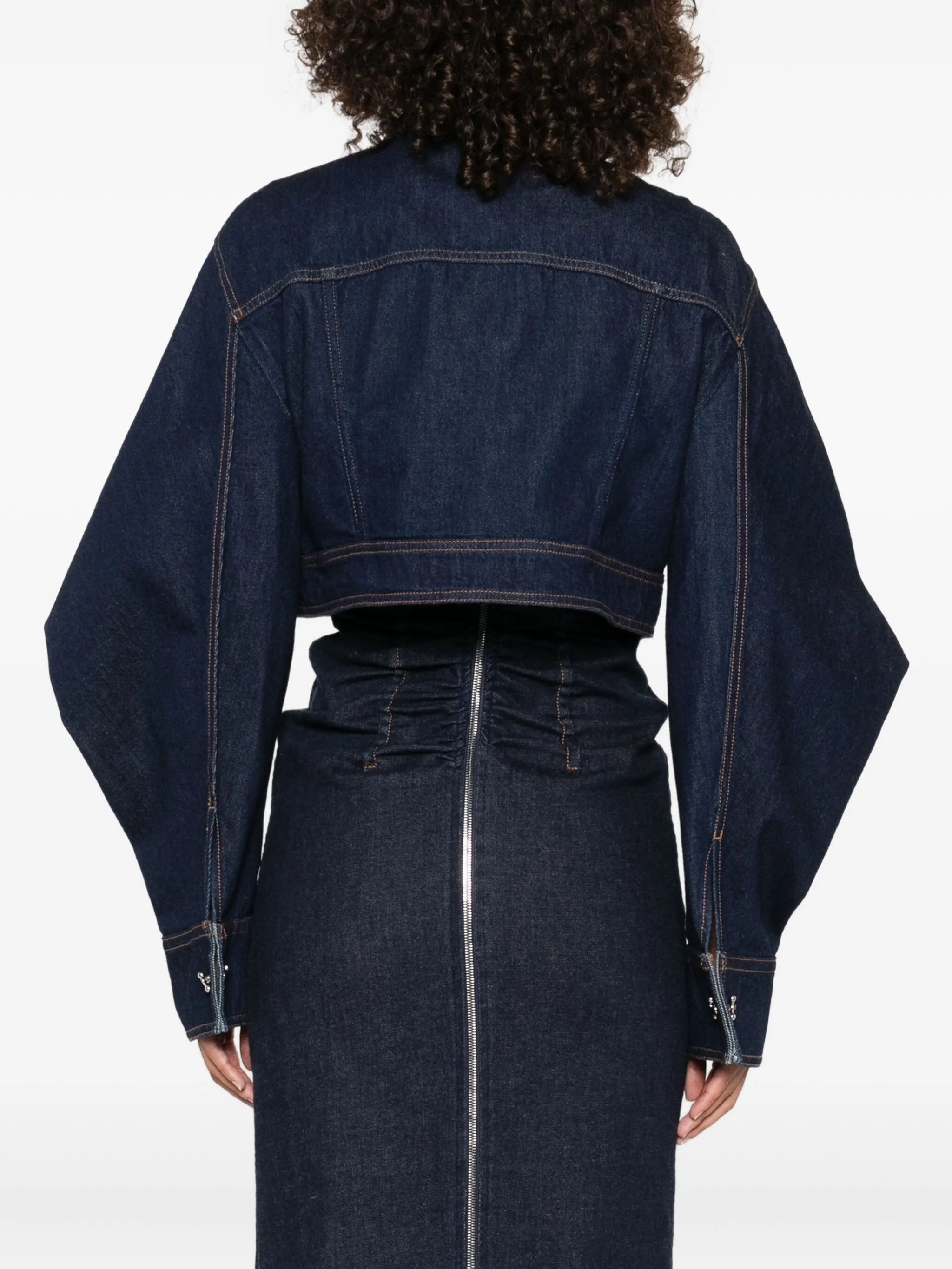 curved-sleeve denim jacket