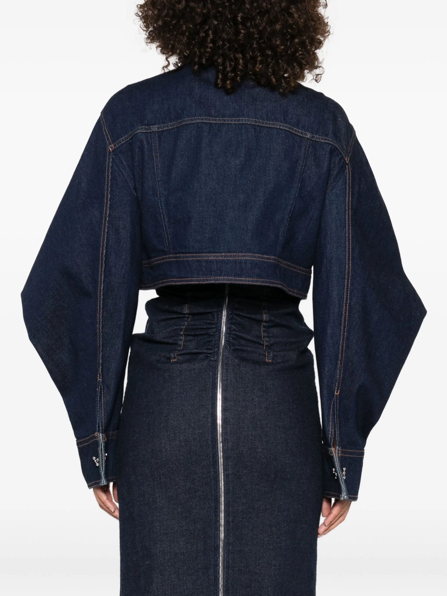 curved-sleeve denim jacket