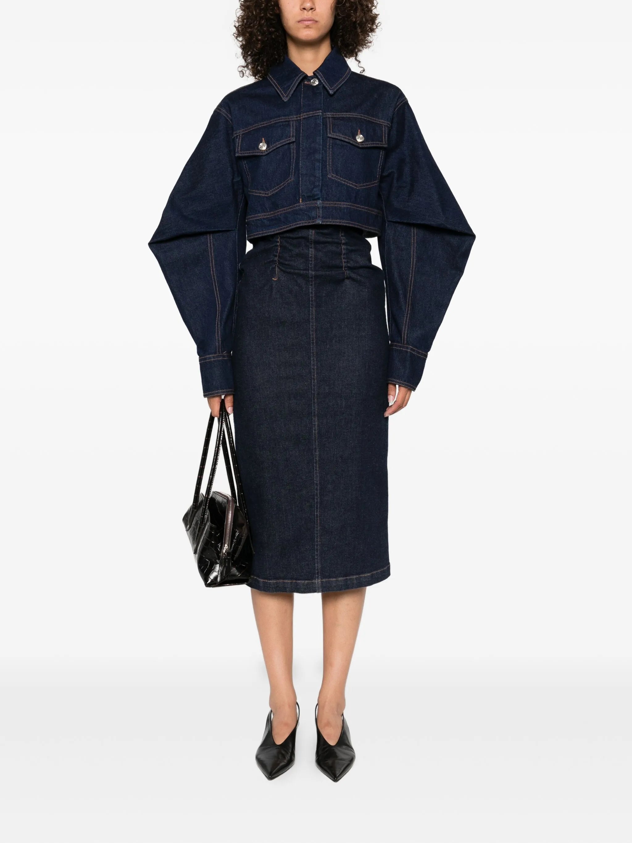 curved-sleeve denim jacket