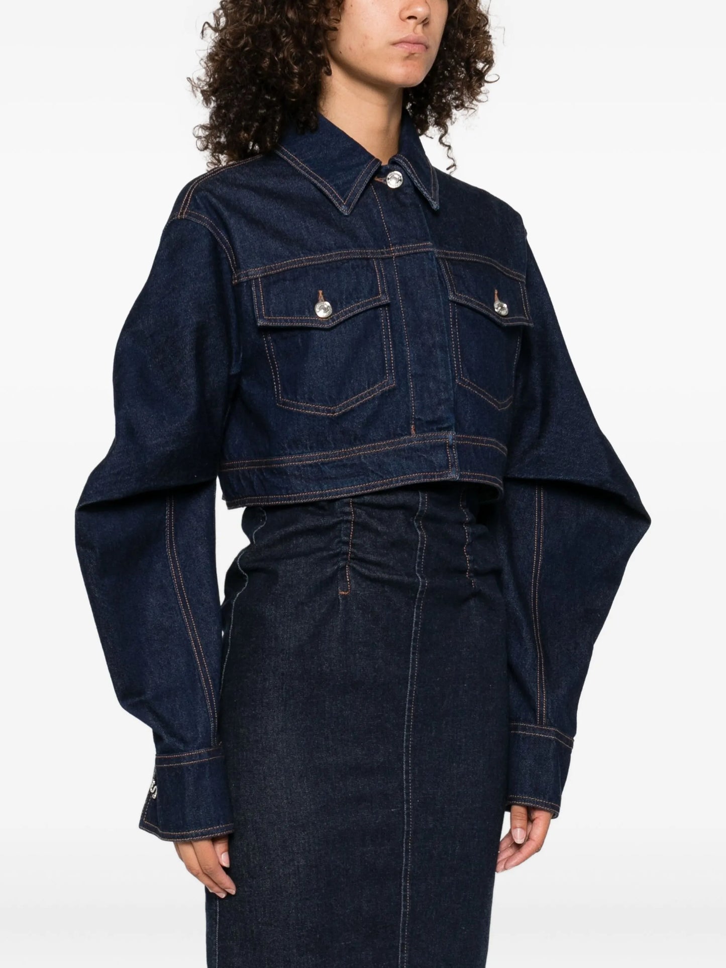 curved-sleeve denim jacket