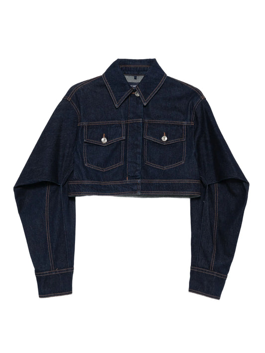 curved-sleeve denim jacket