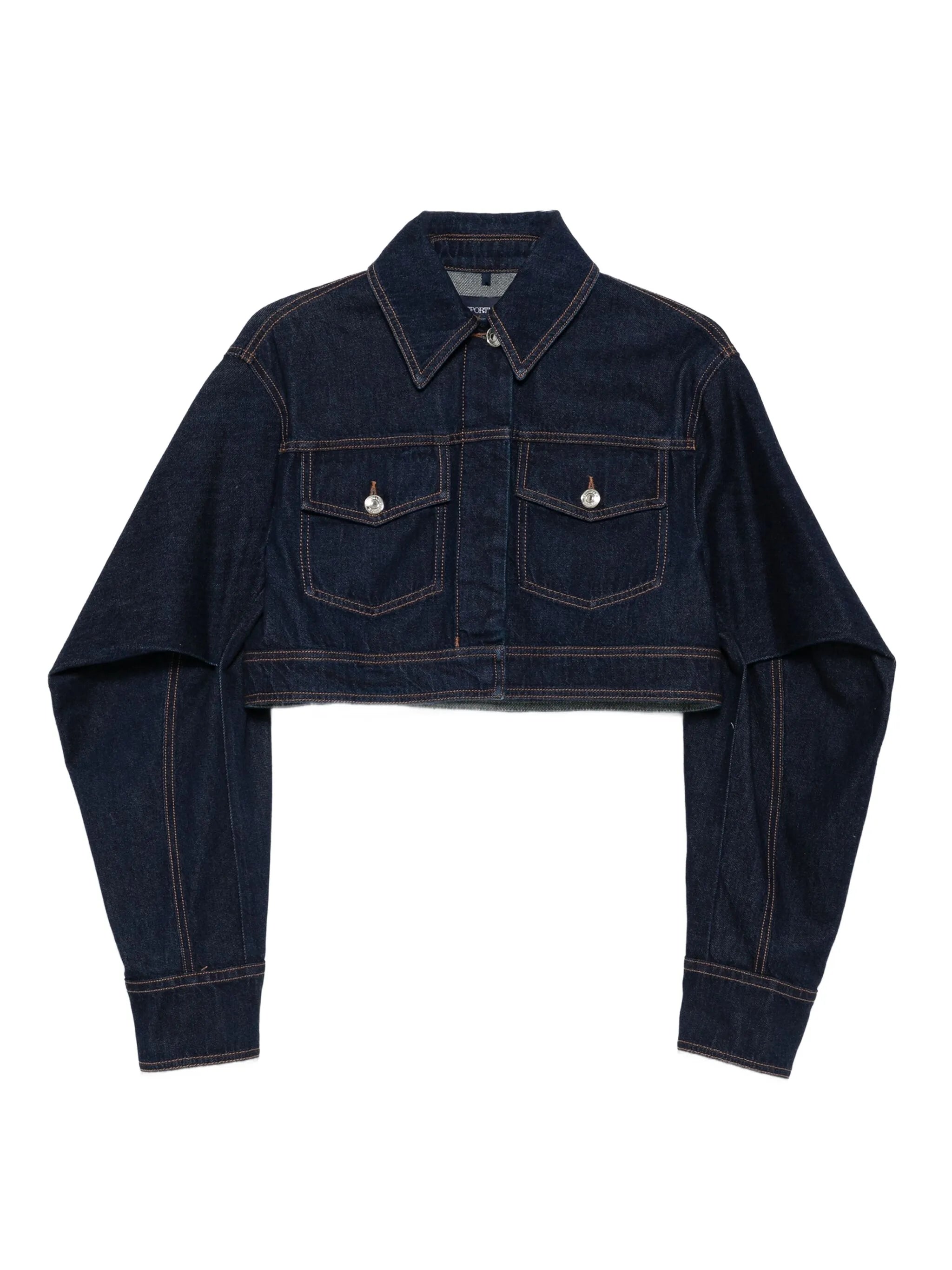 curved-sleeve denim jacket