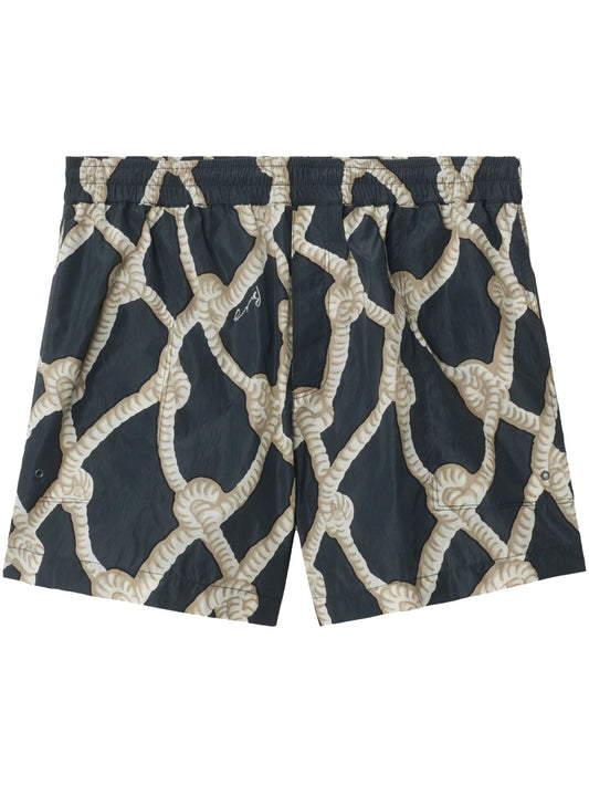 Knot-print cotton shorts