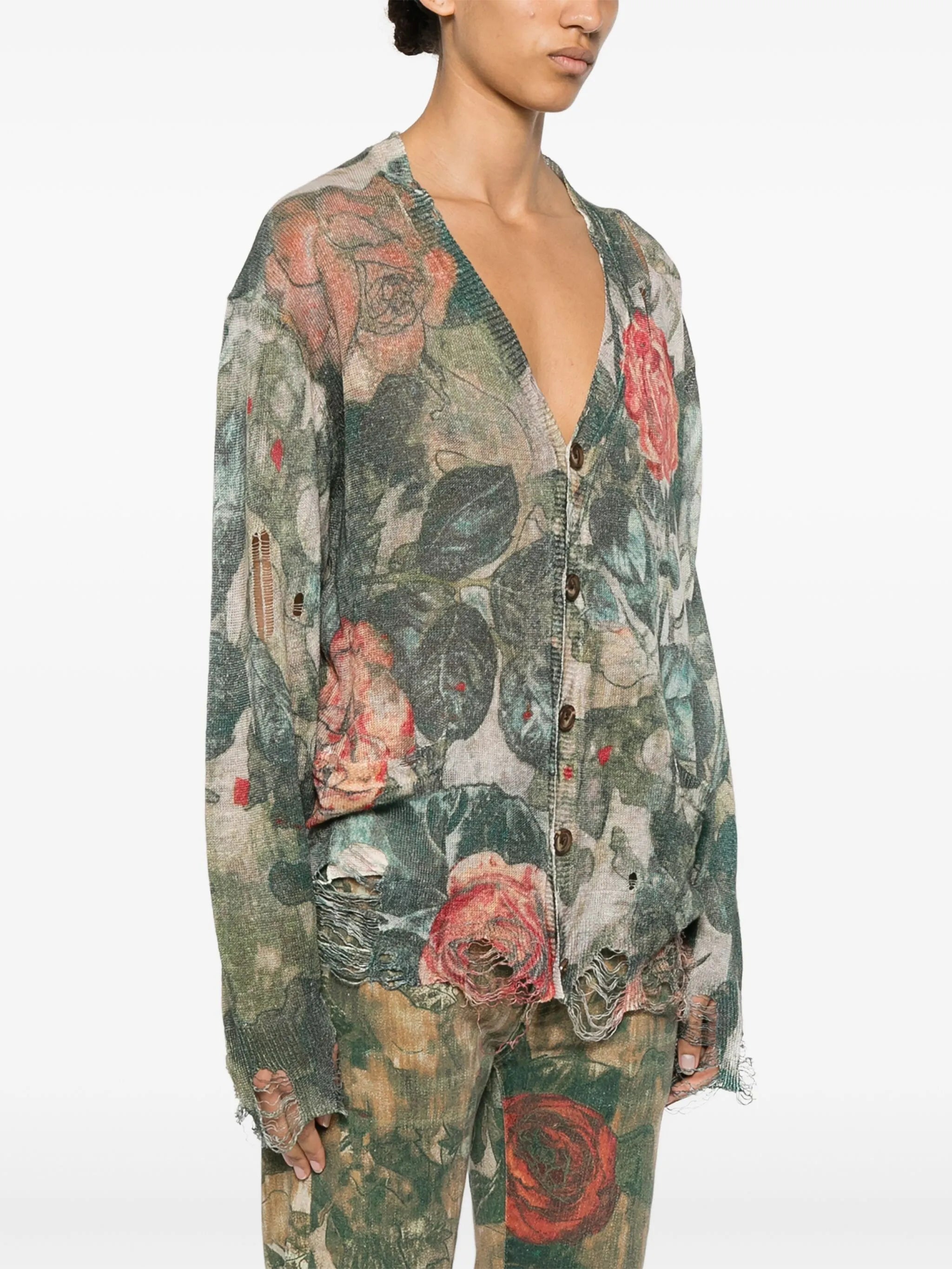 floral-print cardigan