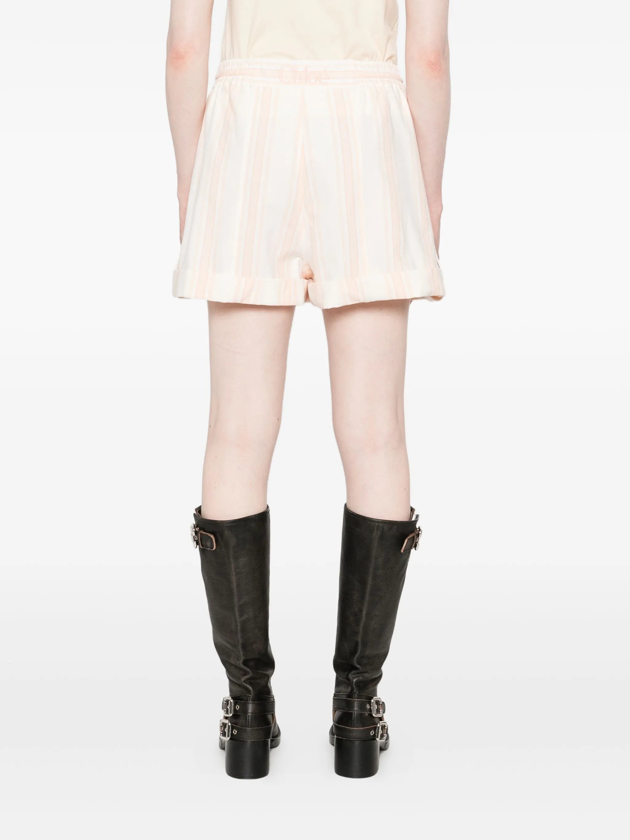 turn-up drawstring striped shorts