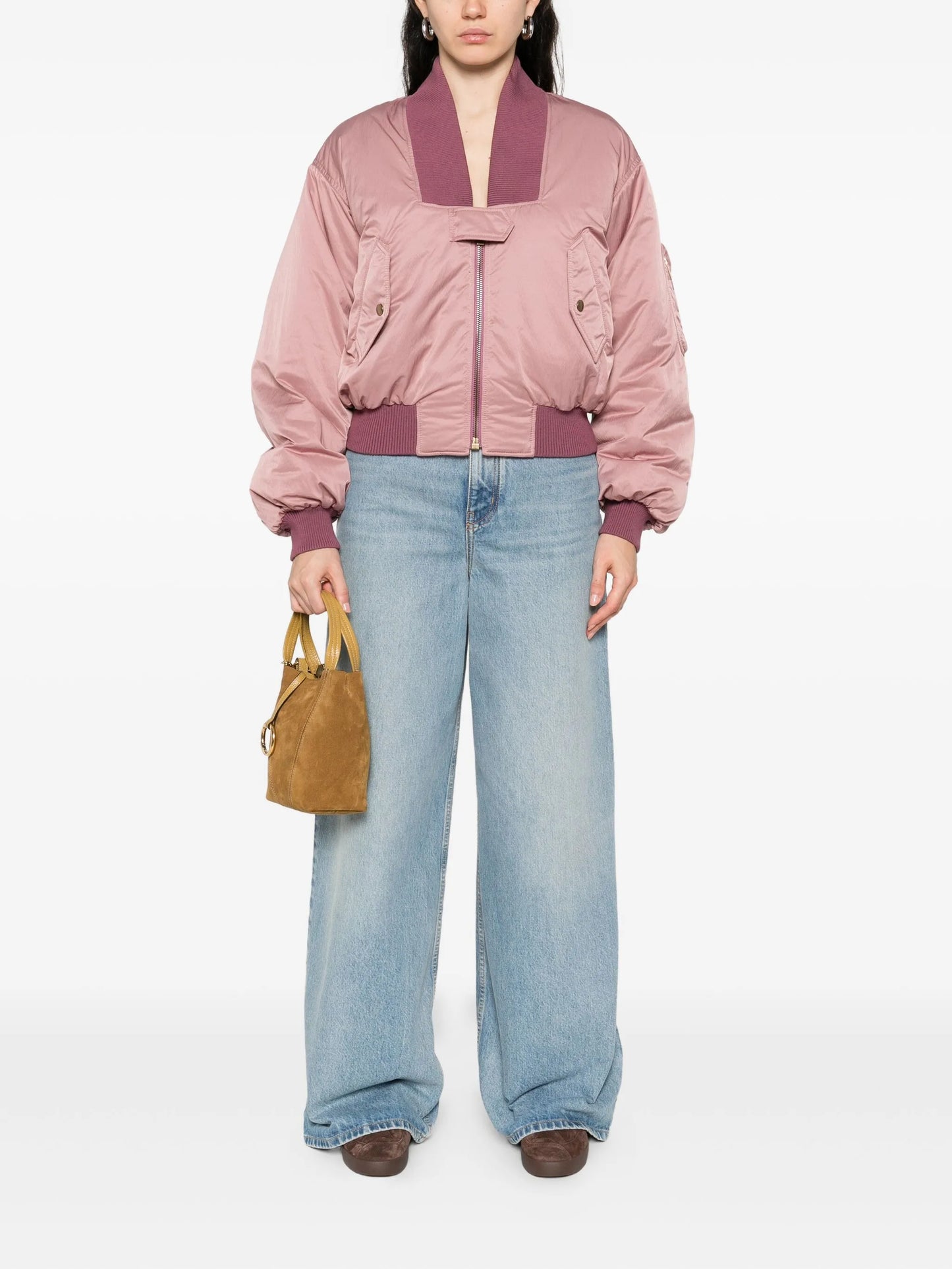 zip-up cropped bomber jacket