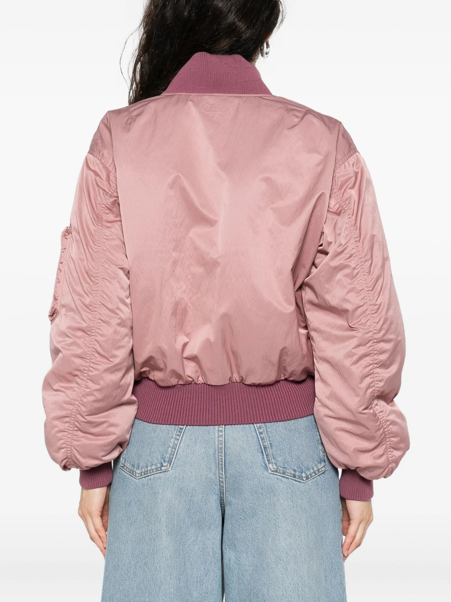 zip-up cropped bomber jacket