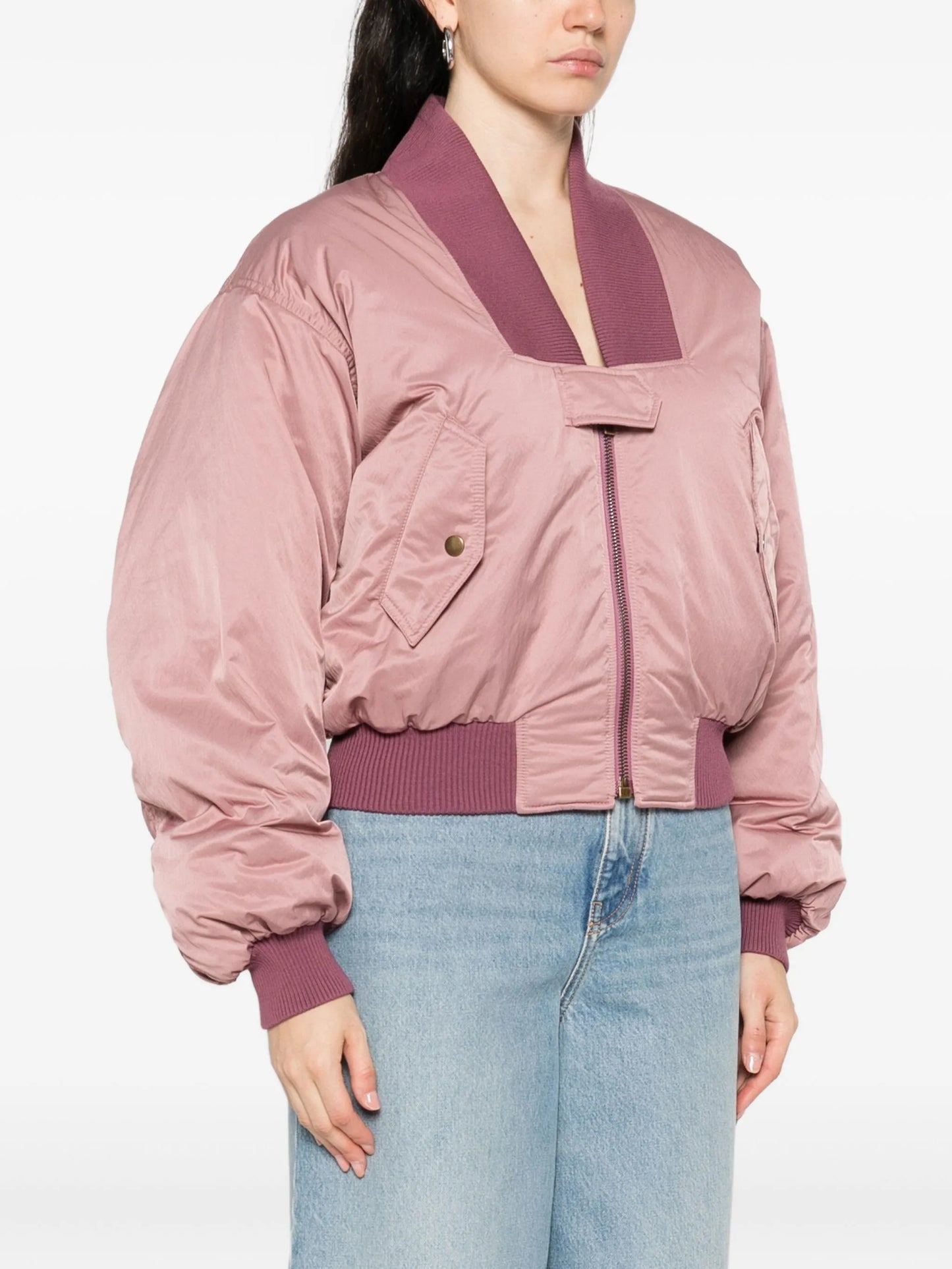 zip-up cropped bomber jacket
