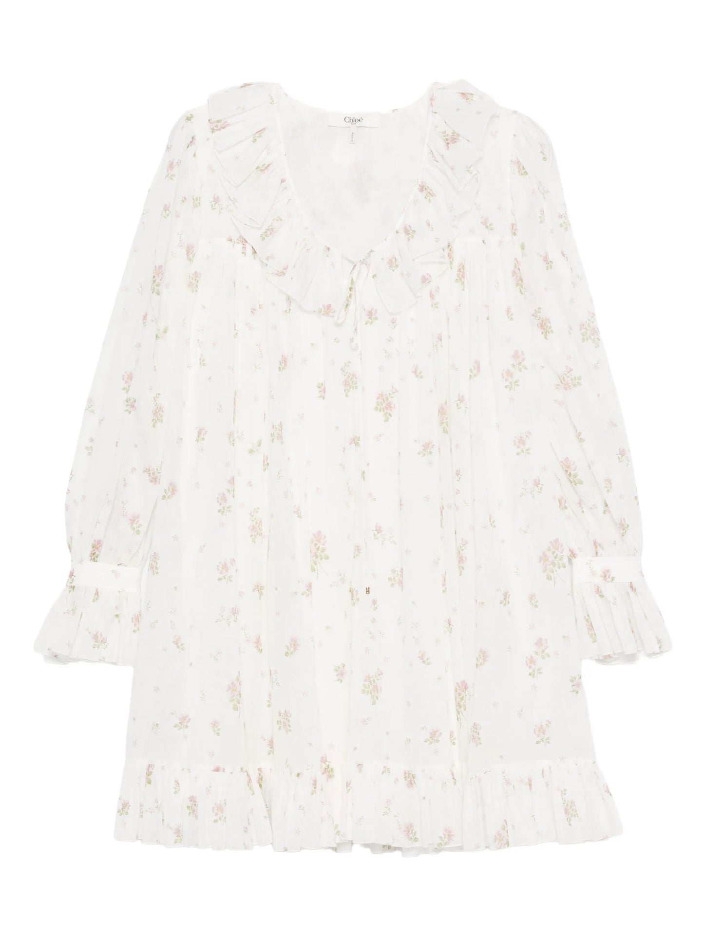 gathered floral-print cotton mini dress