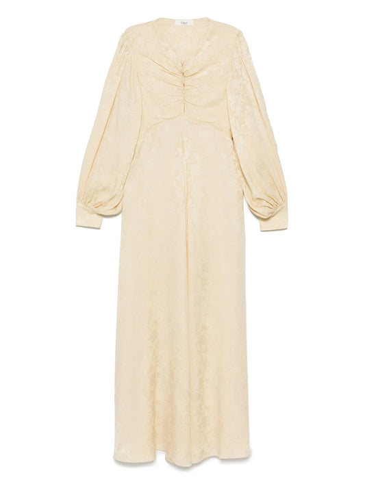 floral-jacquard ruched midi dress