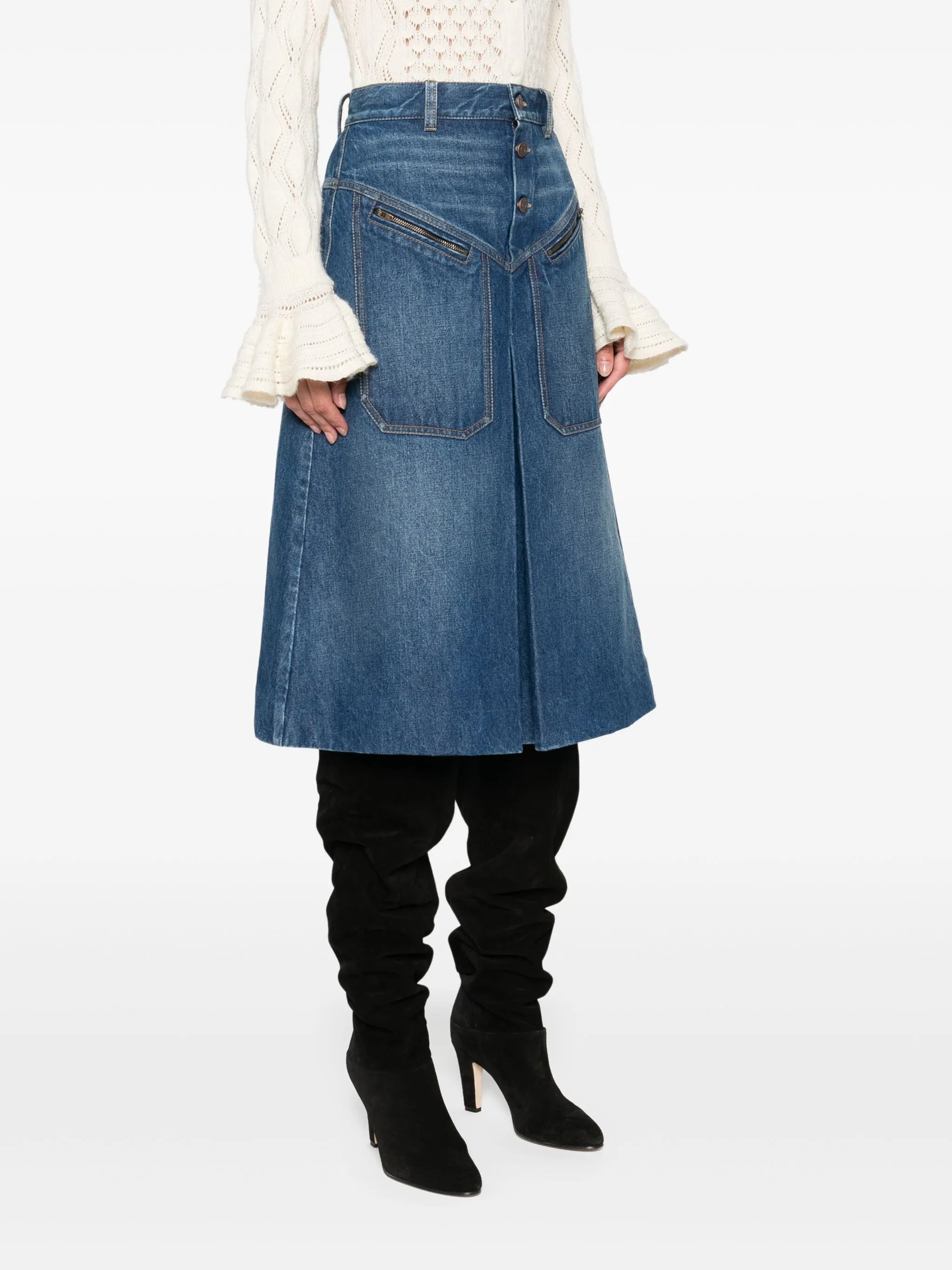 denim midi skirt