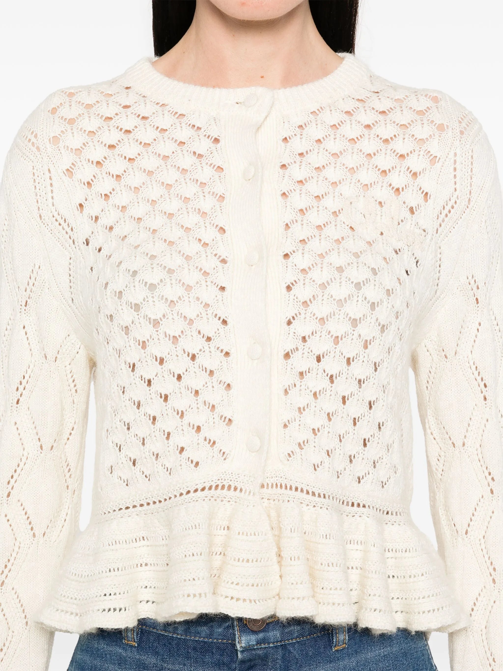 open-knit ruffled cardigan