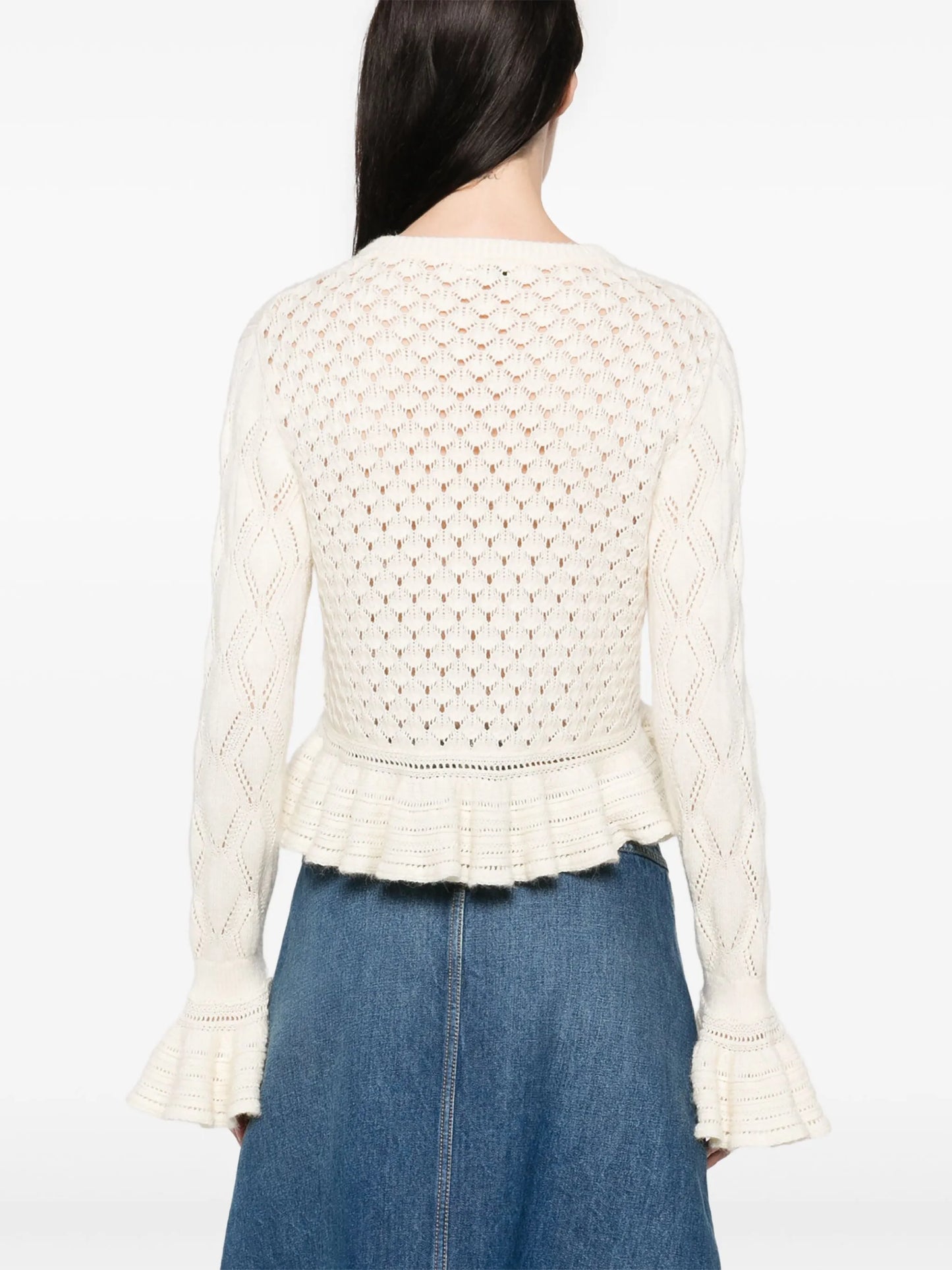 open-knit ruffled cardigan