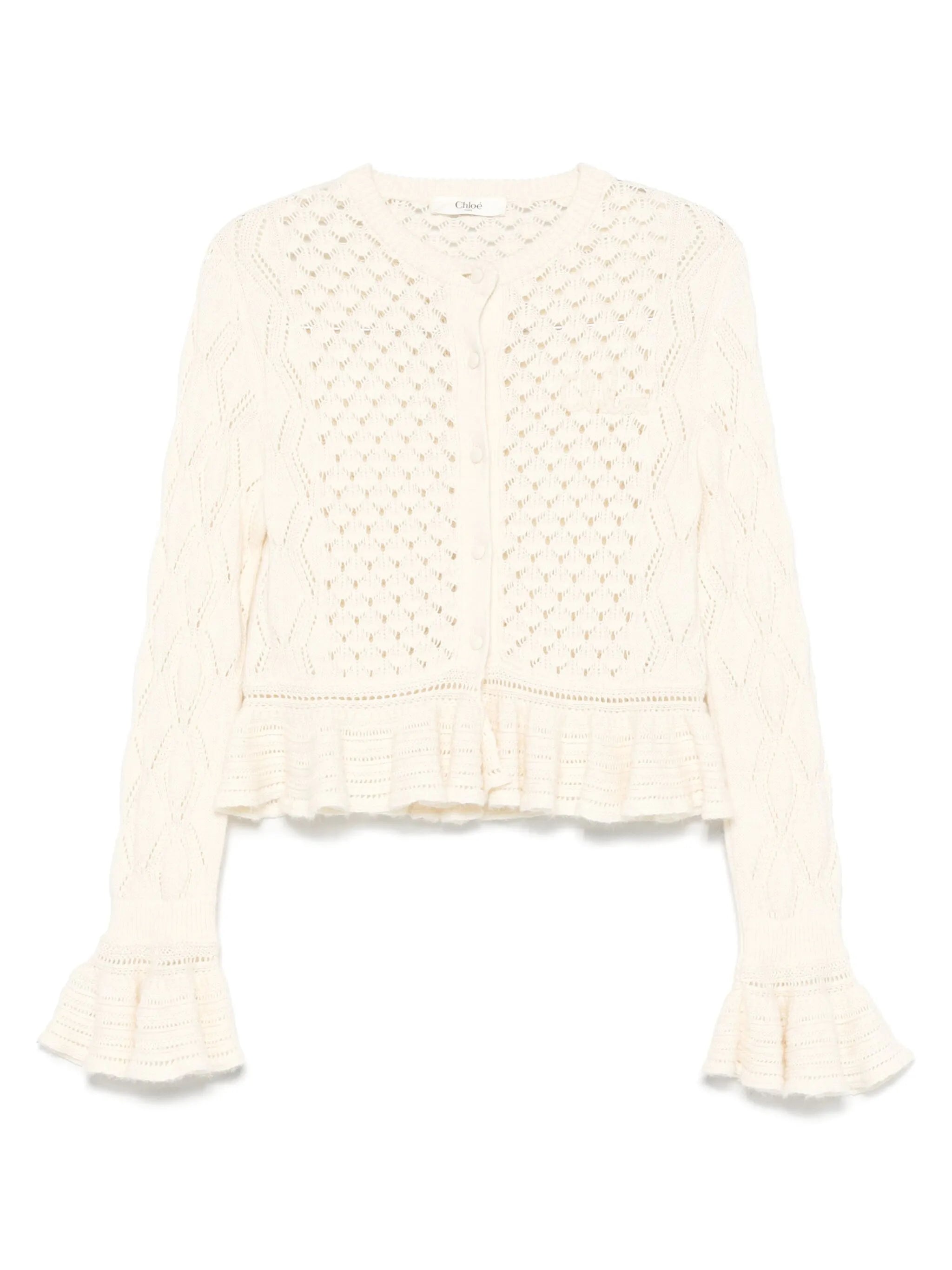 open-knit ruffled cardigan