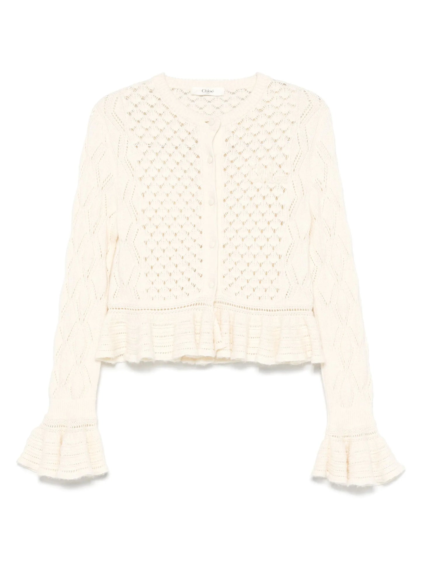open-knit ruffled cardigan