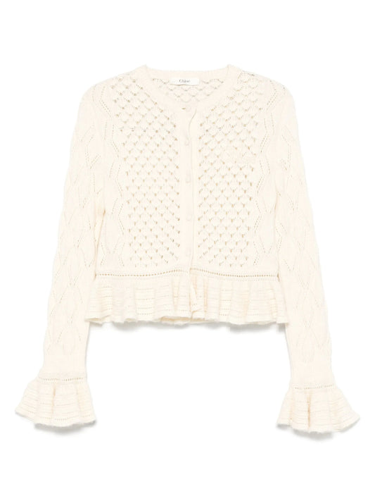 open-knit ruffled cardigan