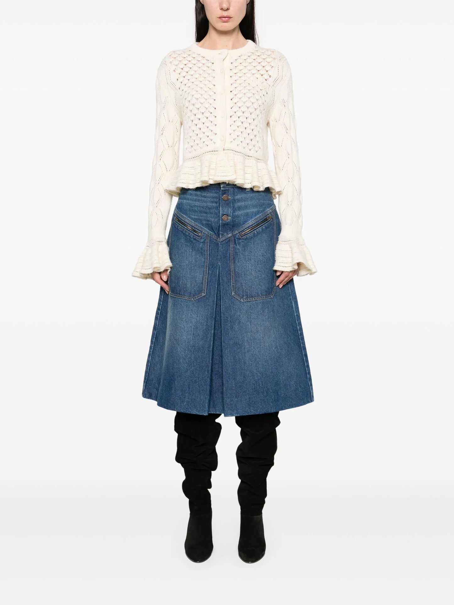 open-knit ruffled cardigan