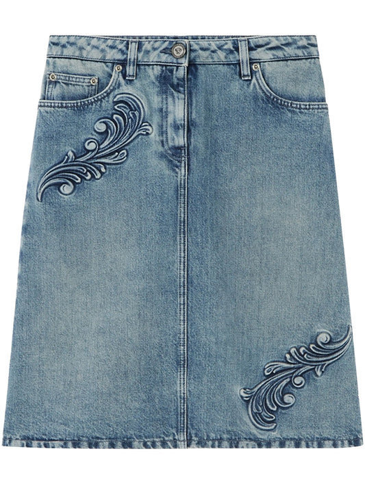 Barocco denim A-line midi skirt
