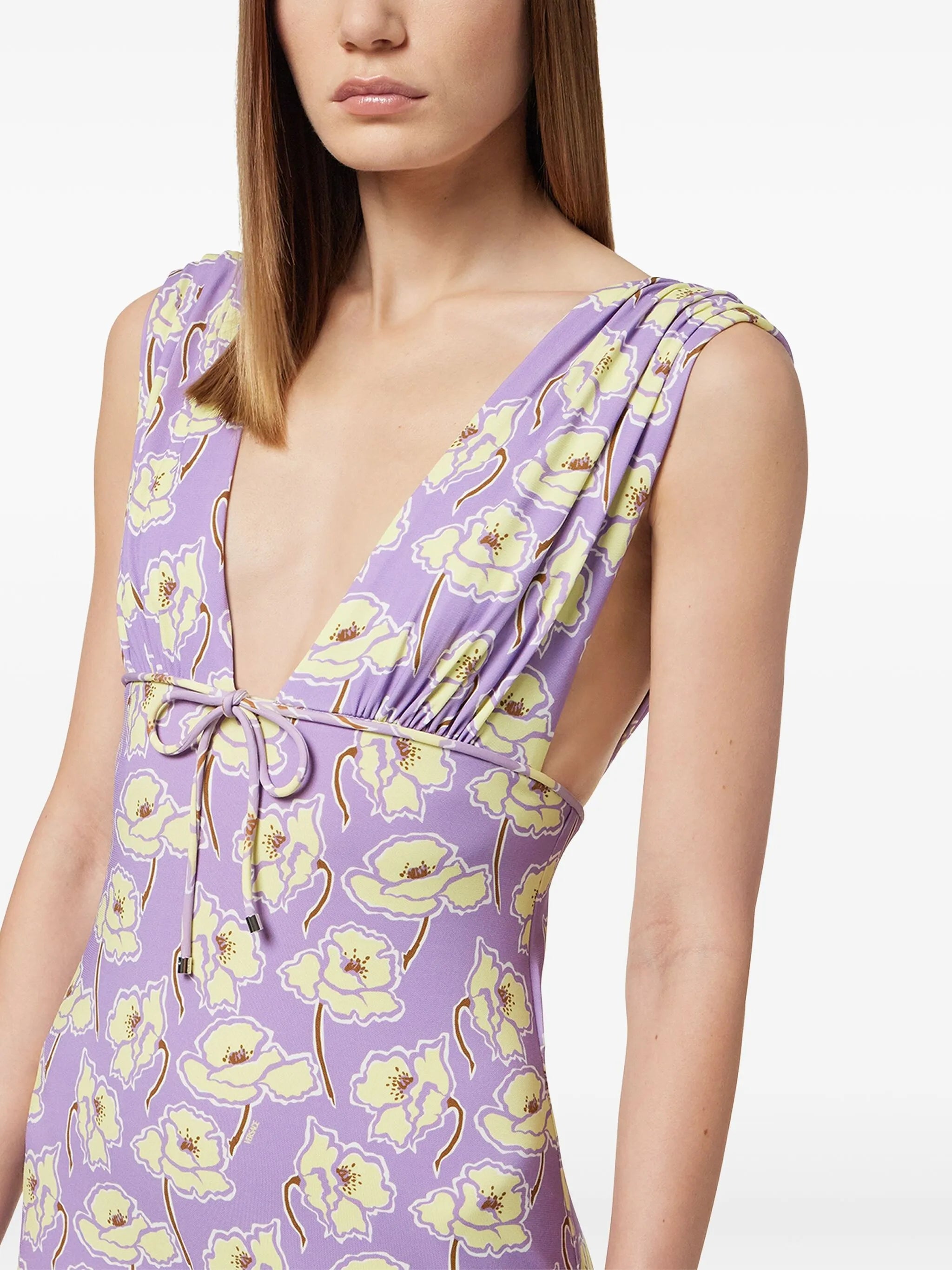 Poppies V-neck midi dress