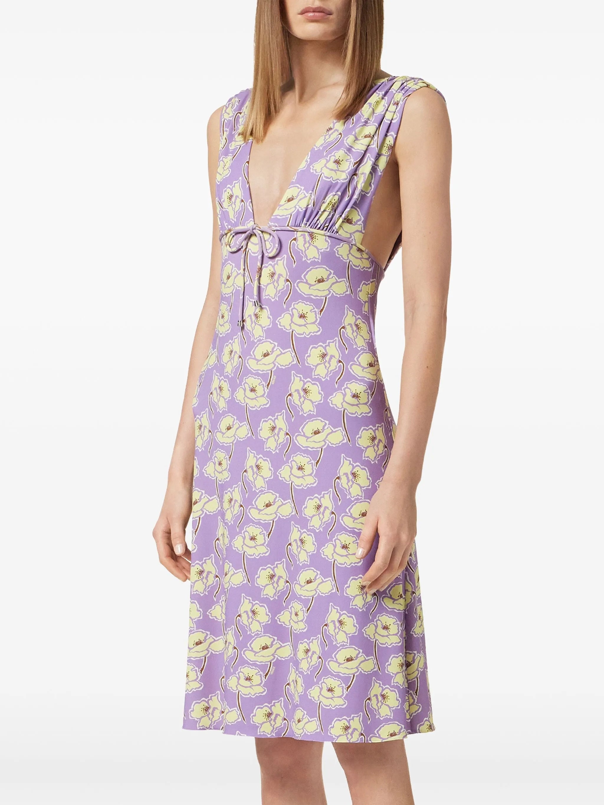 Poppies V-neck midi dress
