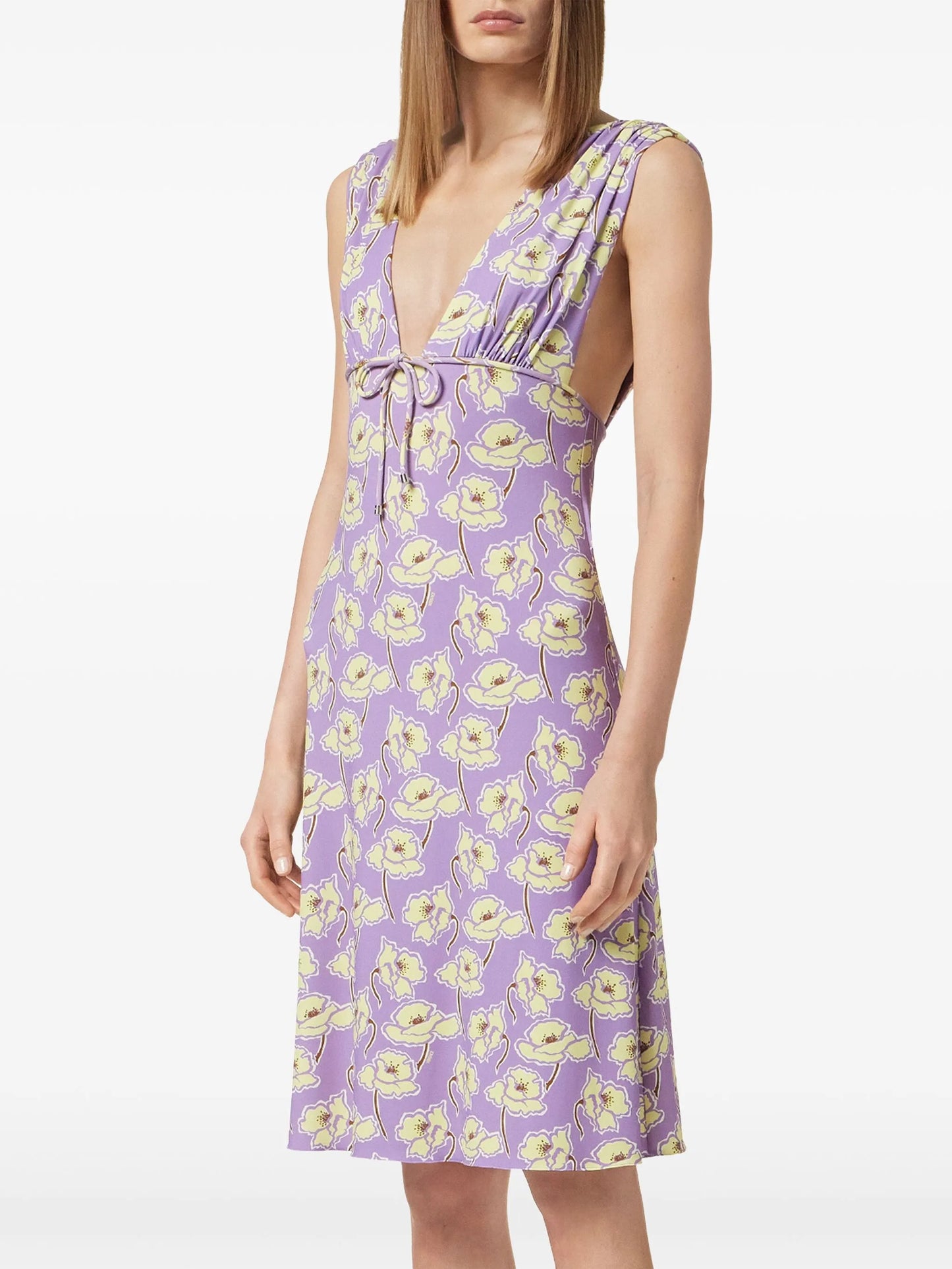 Poppies V-neck midi dress