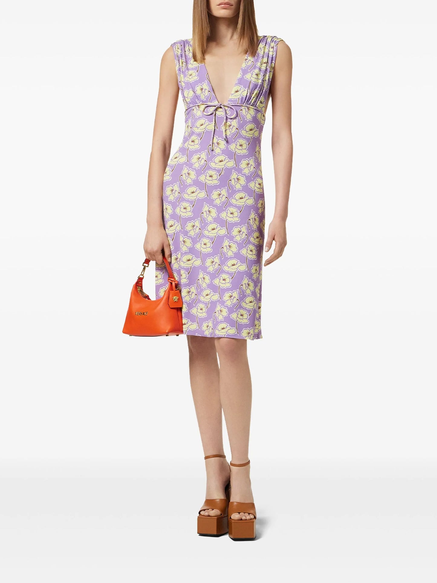 Poppies V-neck midi dress