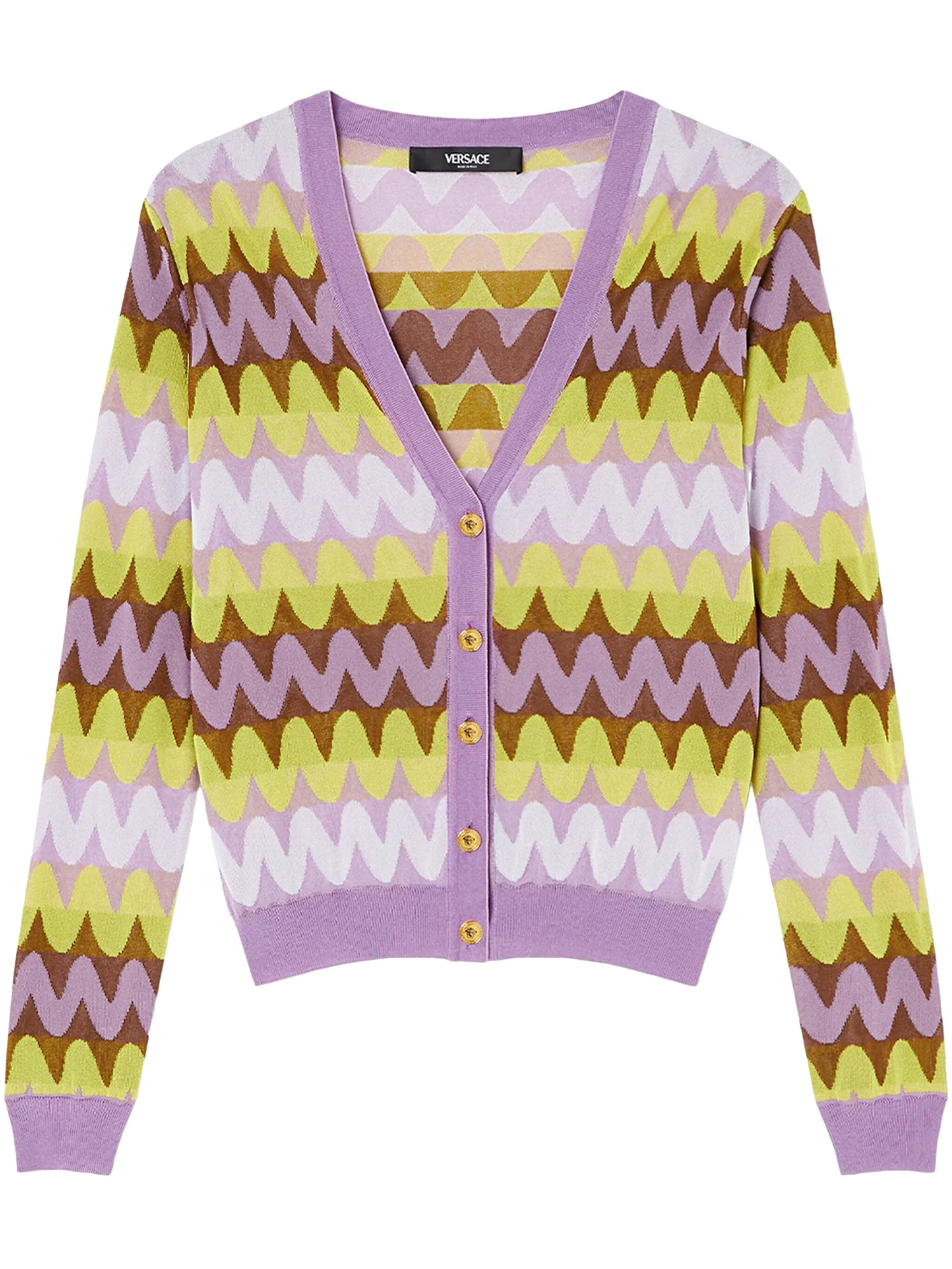 Wave jacquard-knit cardigan