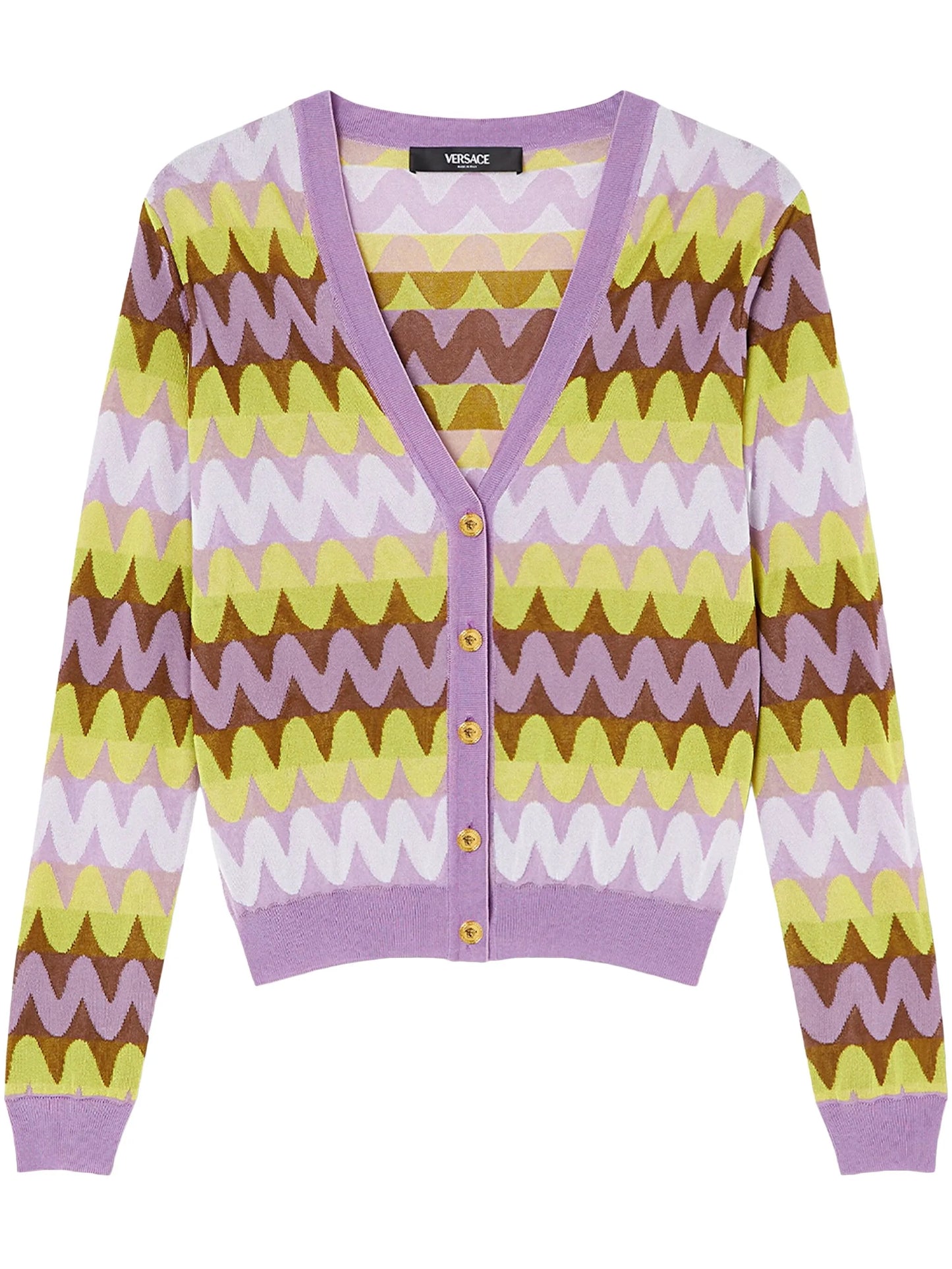 Wave jacquard-knit cardigan