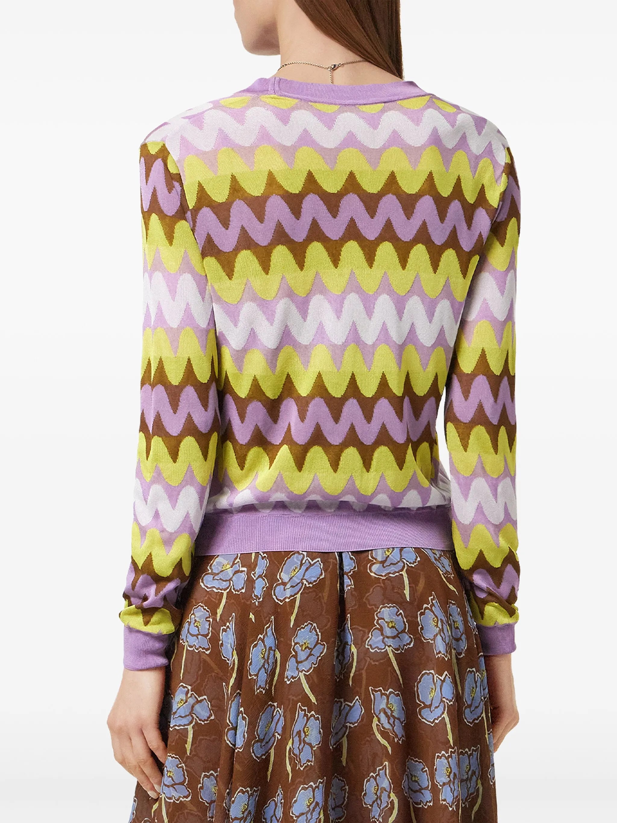 Wave jacquard-knit cardigan