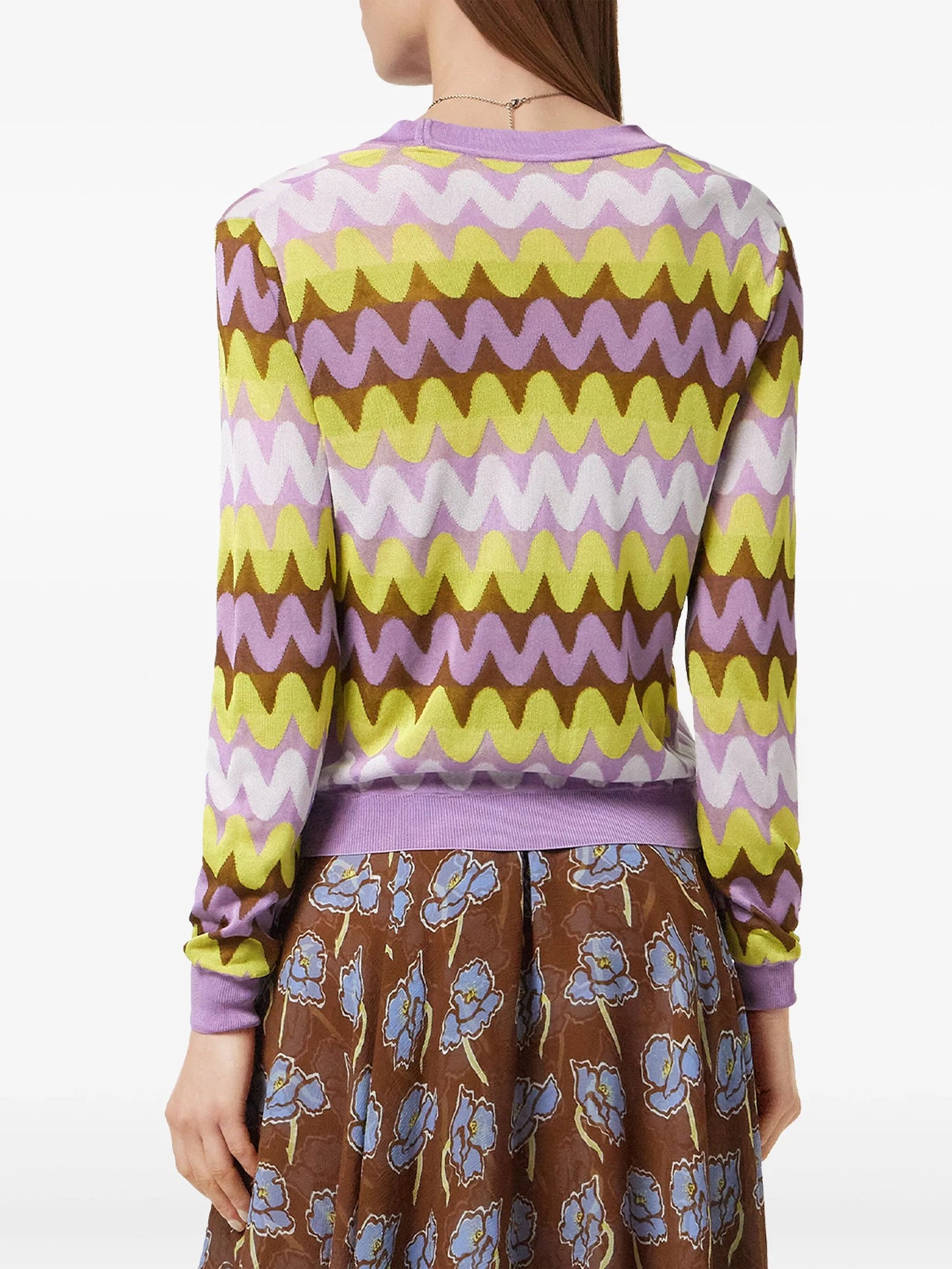 Wave jacquard-knit cardigan