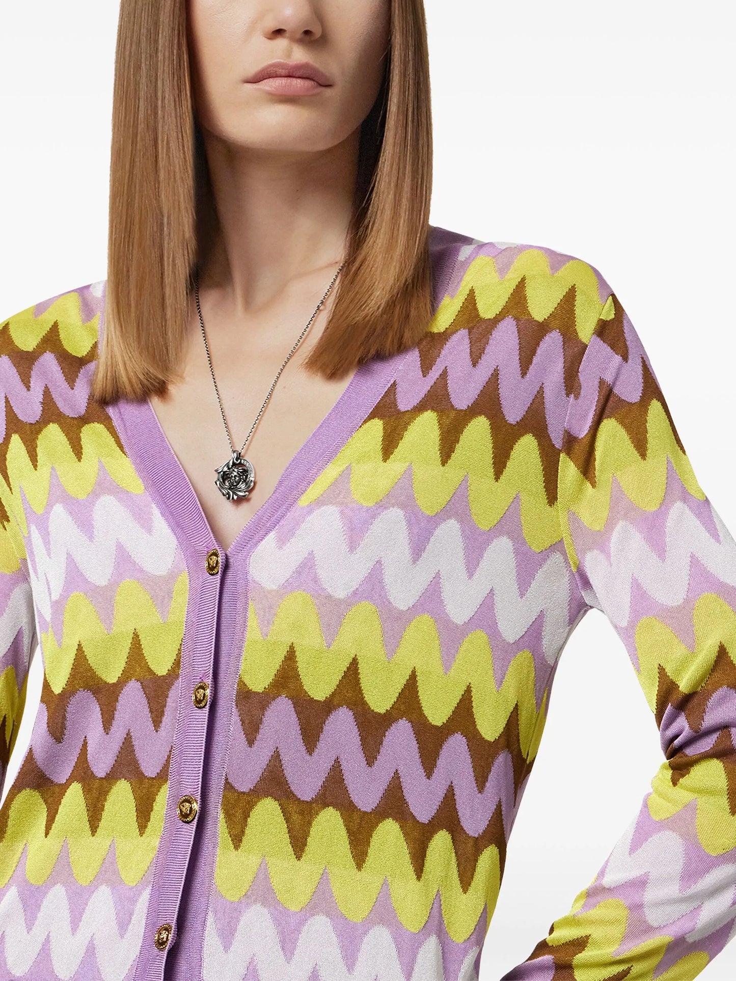 Wave jacquard-knit cardigan