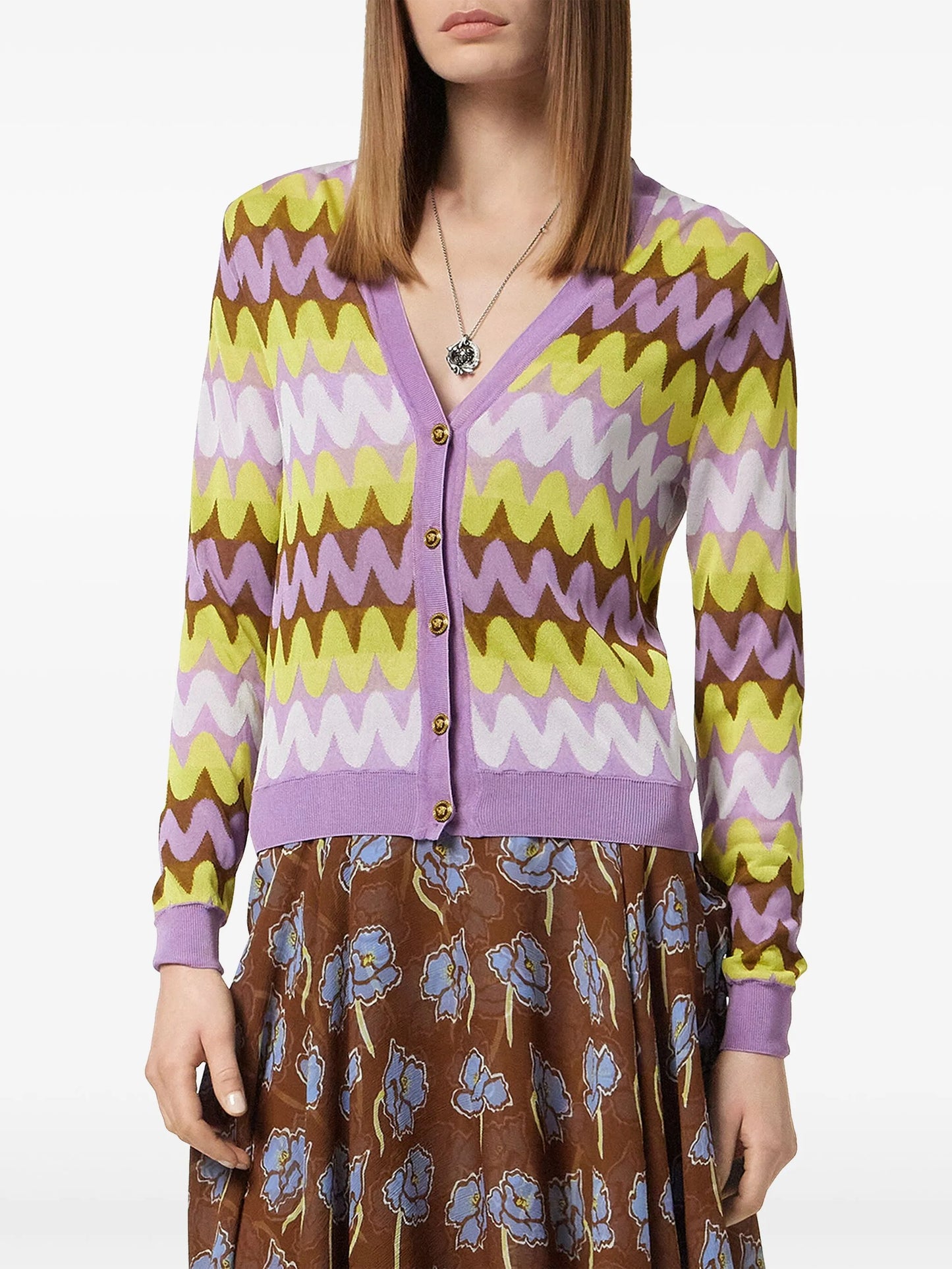 Wave jacquard-knit cardigan