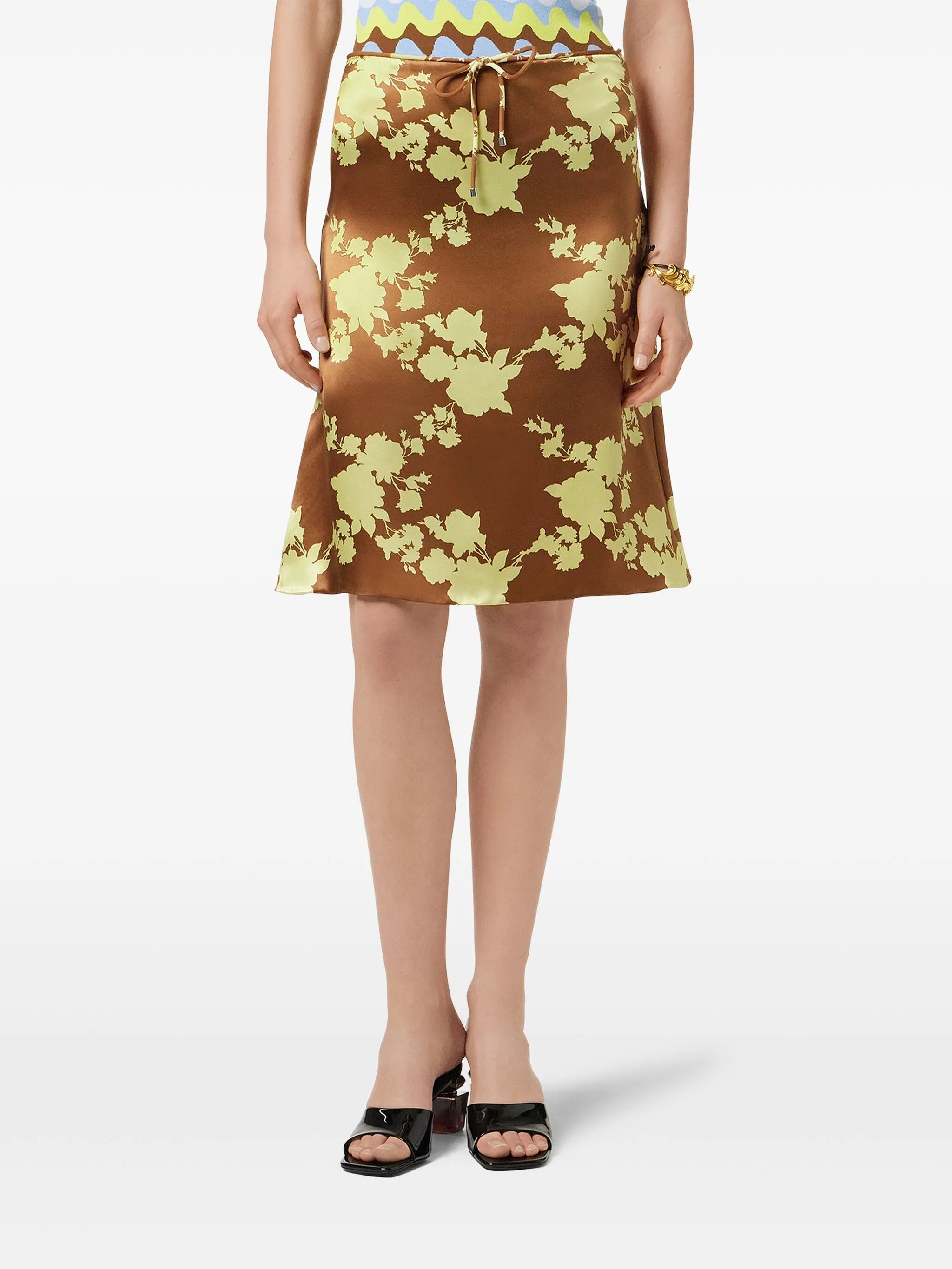Wild Roses satin midi skirt
