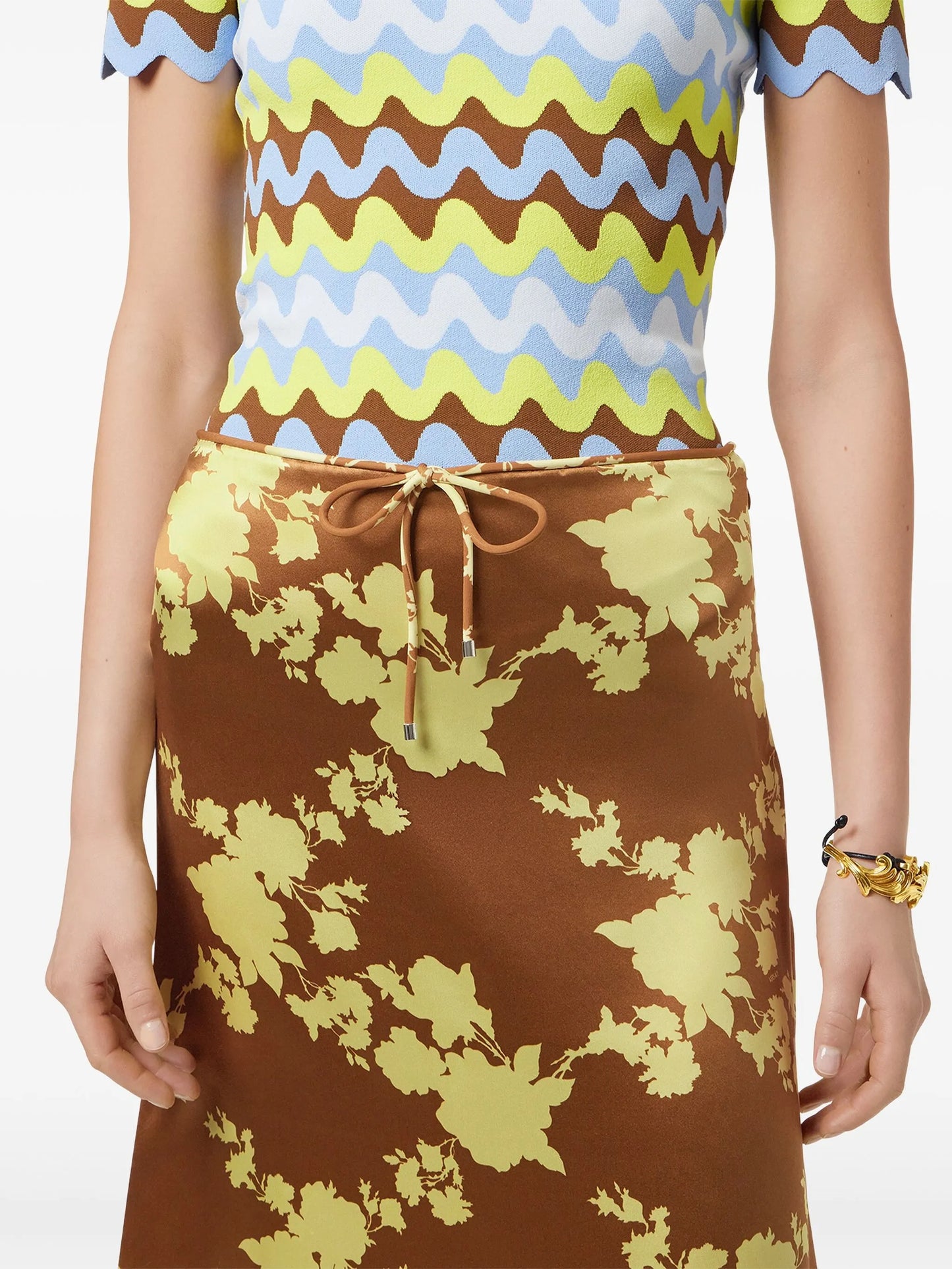 Wild Roses satin midi skirt