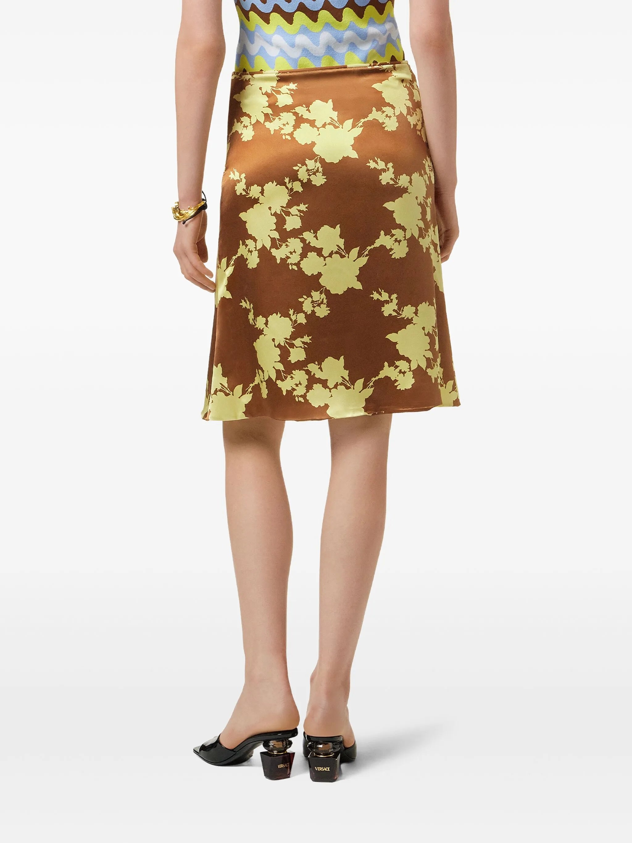 Wild Roses satin midi skirt