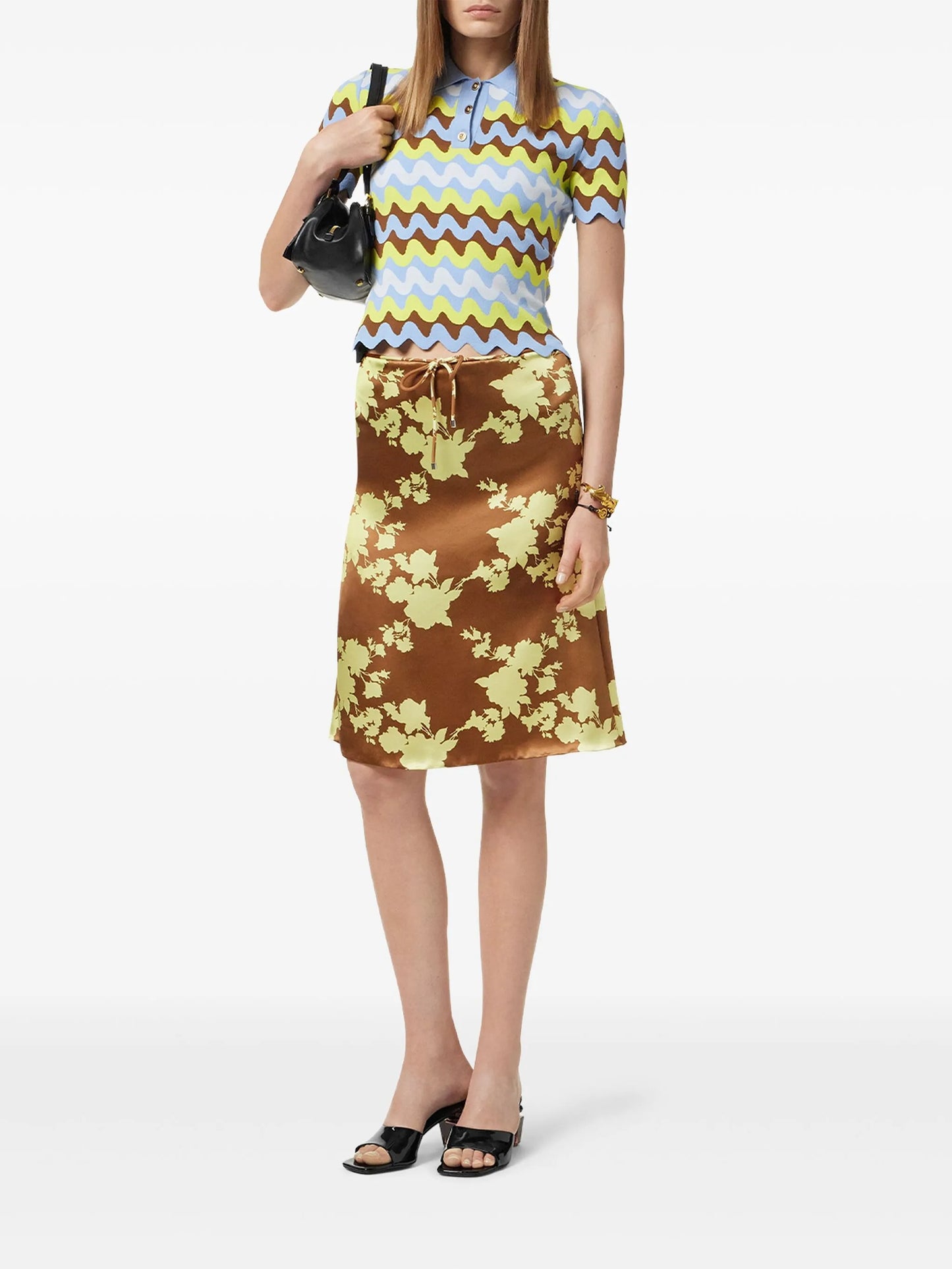 Wild Roses satin midi skirt